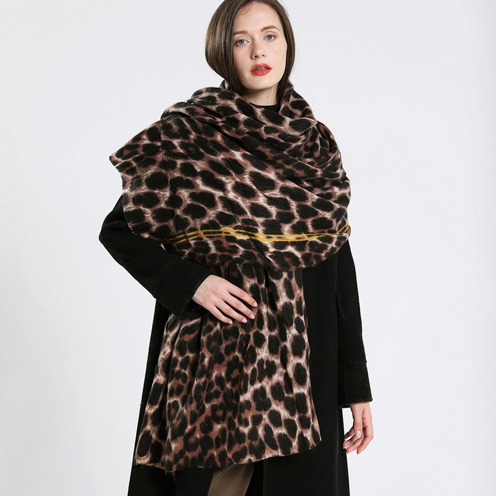 Bufanda para mujer Bufanda con estampado de leopardo de invierno para mujer, material de cachemira suave, chal y bufanda de moda (Y A)