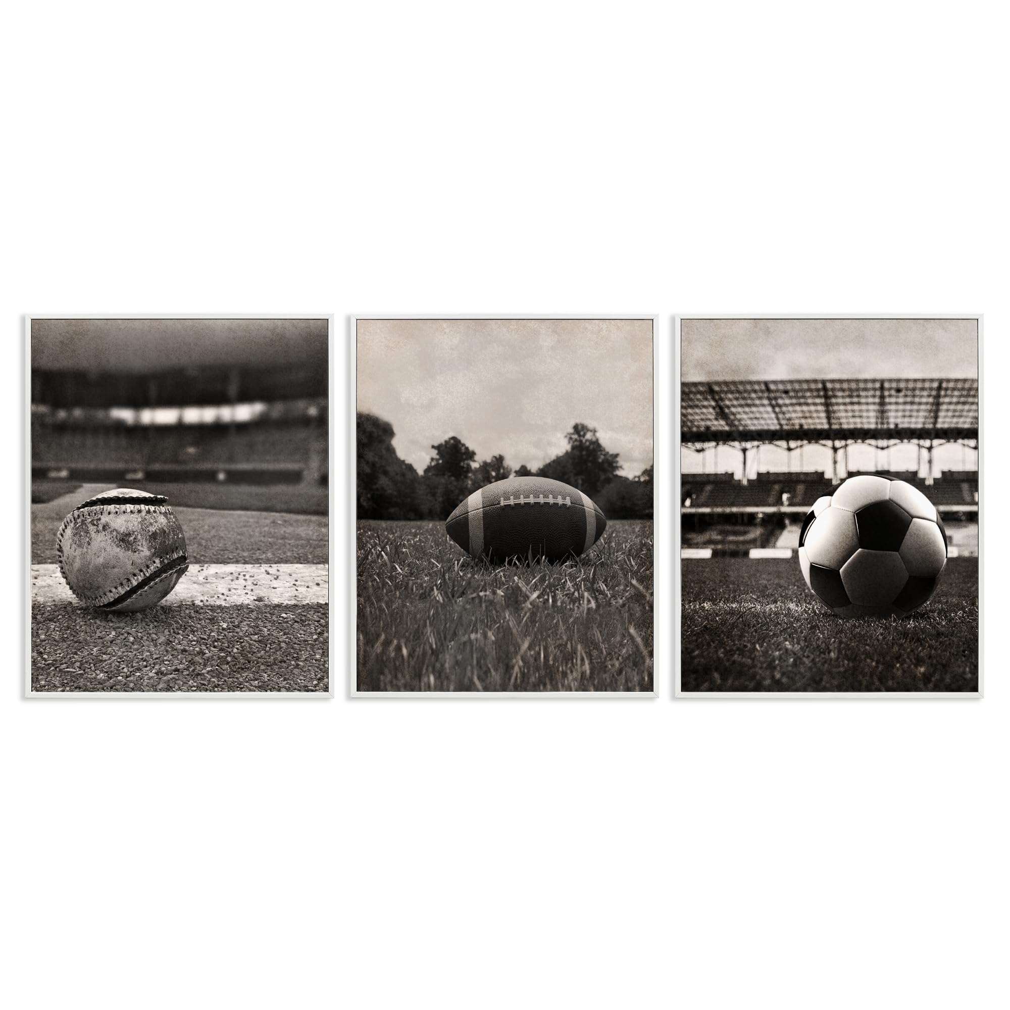 Stupell Industries 'Vintage Sports on Field', 3pc Framed Giclee Art Set 3, White, 16 x 20 Inches, Easy to Hang and Sturdy, Made in USA, by Marcus Prime