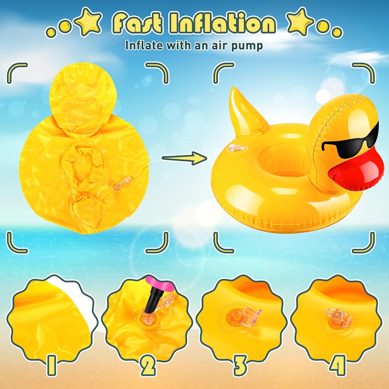 Sratte Inflatable Drink Floats Reusable Cute Drink Holder Inflatable Float Cup Coasters Set for Pool Party Hot Tubs Lakes Oceans for Women Men Adults Summer Pool(Duck) image 3