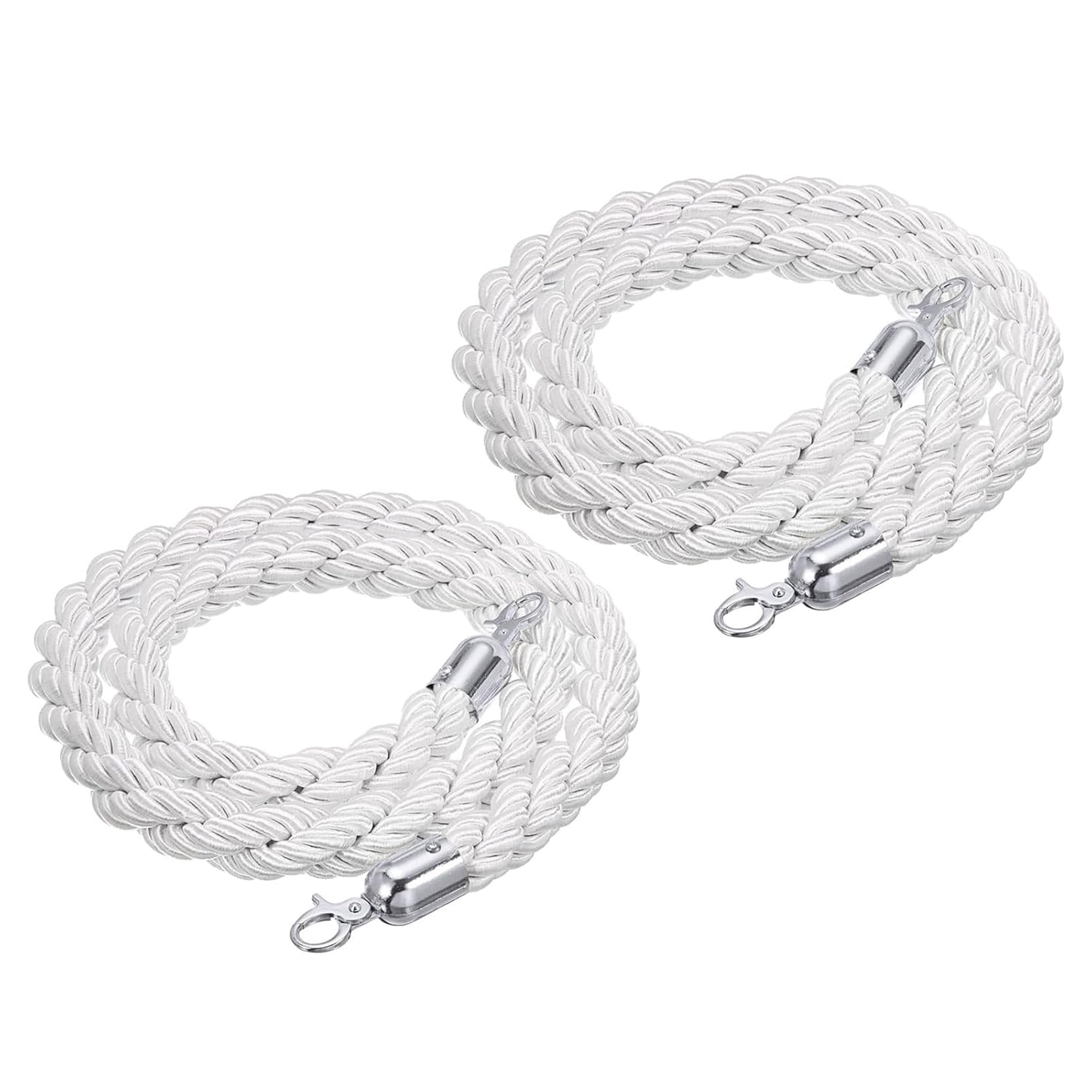 2 Pacchi Bianco Corda Montante con Ganci D'argento, Barriera in Corda di Canapa Intrecciata per Il Divisore di Coda, Corda di Controllo Della Folla Barriera di Sicurezza(Size:4.9ft/150cm,Color:Bianco)