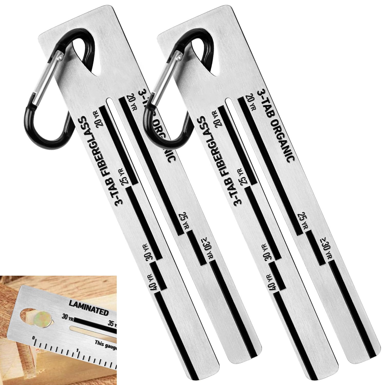 2 Packs 4/09 Shingle Gauge, Roof Pitch Gauge with Carabiner, Tool for Measuring and Analyzeing, Thickness of Roof Shingle