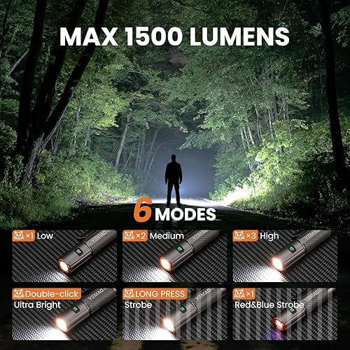 Miniatura 3 de Yemao Linterna EDC de Emergencia, Luz Mini Recargable de 1500LM - 6 Modos con ImánClip, Linterna Portátil de Tamaño de Bolsillo para Llavero,