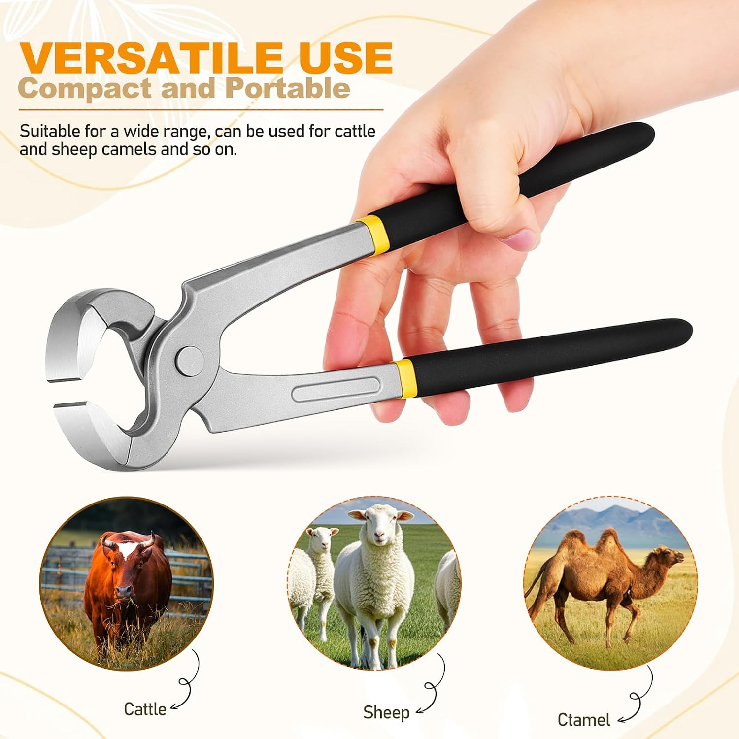 Hoof Nippers for Horses Goats Sheep and Pigs, 12 Inch Heavy Duty Farrier Tools for Thick Hooves, Nail Puller & End Cutting Pliers, Ergonomic Comfortable Grip Steel Trimmer for Small Livestock & Foal