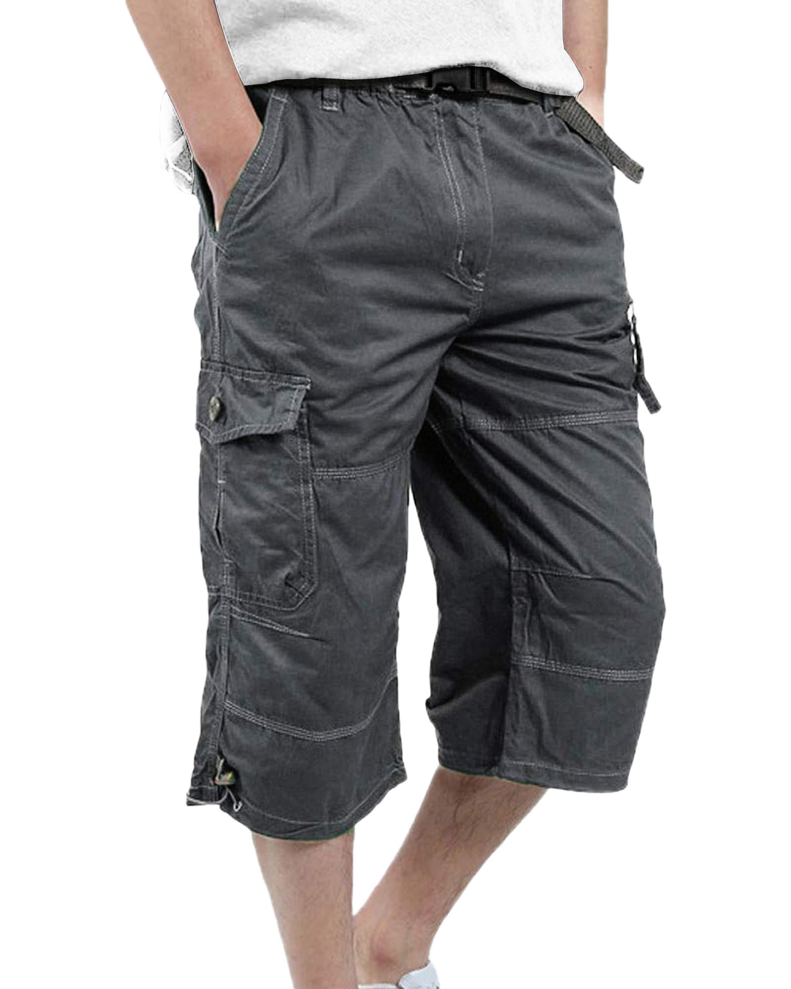 DUOLUVA Cargo Hose Herren Arbeitshose Herren mit Cargo Taschen Dreiviertel Hose Herren mit Reißverschluss Universal Fit(Kein Gürtel)
