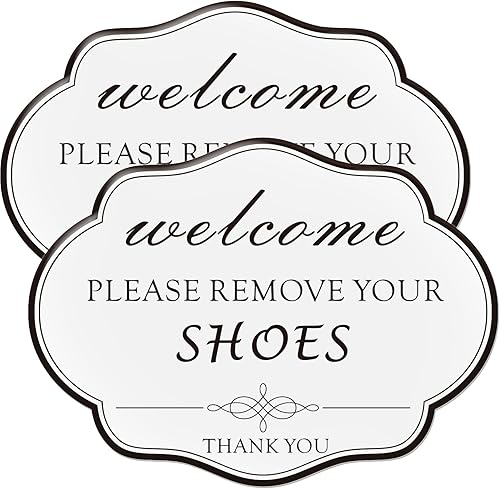 Letreros con texto en inglés Please Remove Your Shoes Off, 2 letreros de diseño Please Take Shoes Off, No Shoes House, acrílico (blanco)