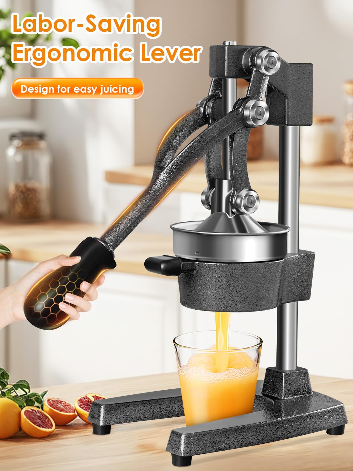 Saftpresse Manuell, Zitruspresse und Orangenpresse, Profi Zitronenpresse Handpresse mit 9cm Öffnung, Leicht zu Reinigende Zitruspresse, Profi Orangenpresse für Orangen Zitronen Granatäpfel Grapefruits