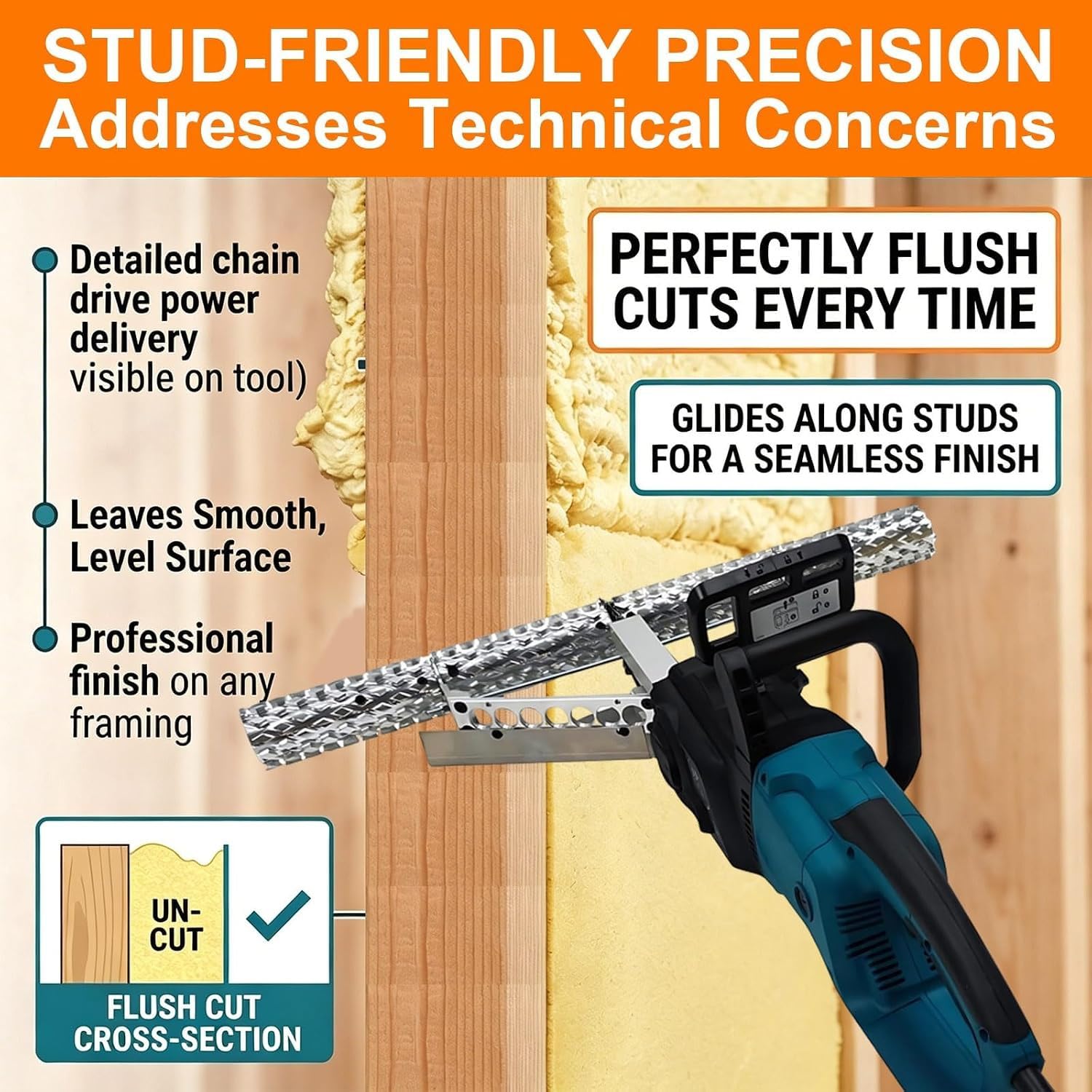 Foam Planer Saw, Foam Planer Insulation Trimmer, for Wall Trimming | Head Selection For Open Cell And Closed Cell, Dual Handle Design, 14.5m/s Speed, For Wall Preparationa(Open-cell,70cm)