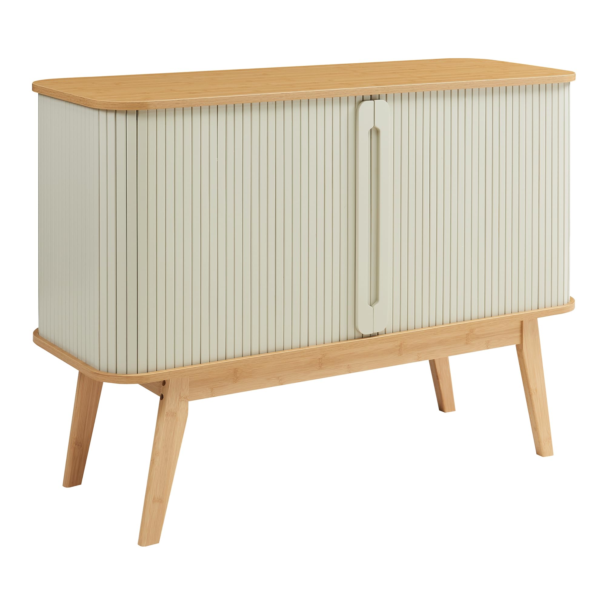 [en.casa] Armadietto Multiuso con 2 Ante Scorrevoli e 4 Vani Chiusi Credenza Madia Mobile Contenitore per Camera da Letto Soggiorno Sala 110x40x80 cm – Naturale/Bianco Crema