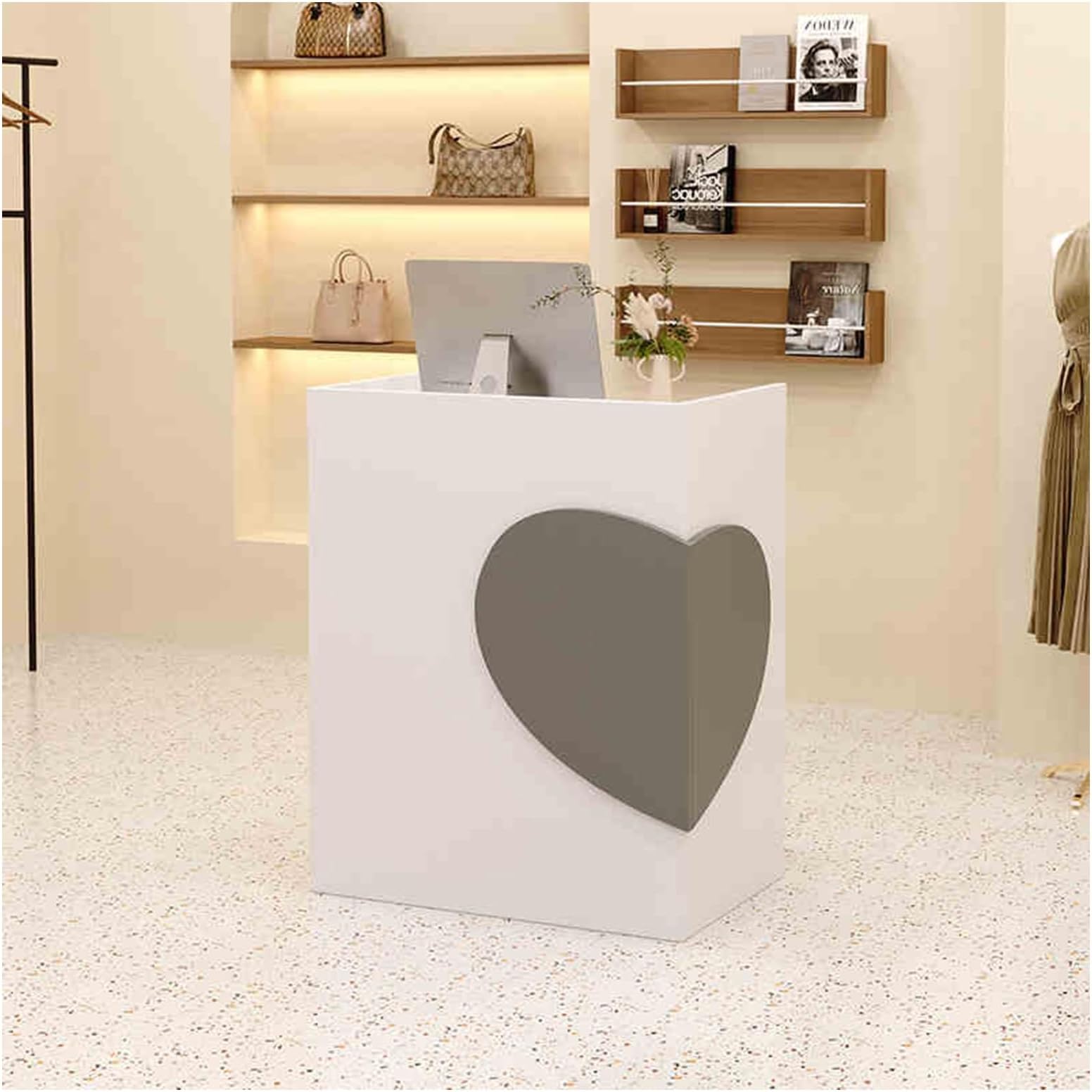 Modern Small Reception Desk - Checkout Counter Table for Office & Lobby Stylish Front Desk Reception Counter (A4 27.1"x15.7"x35.4") - Functional & Sleek Design