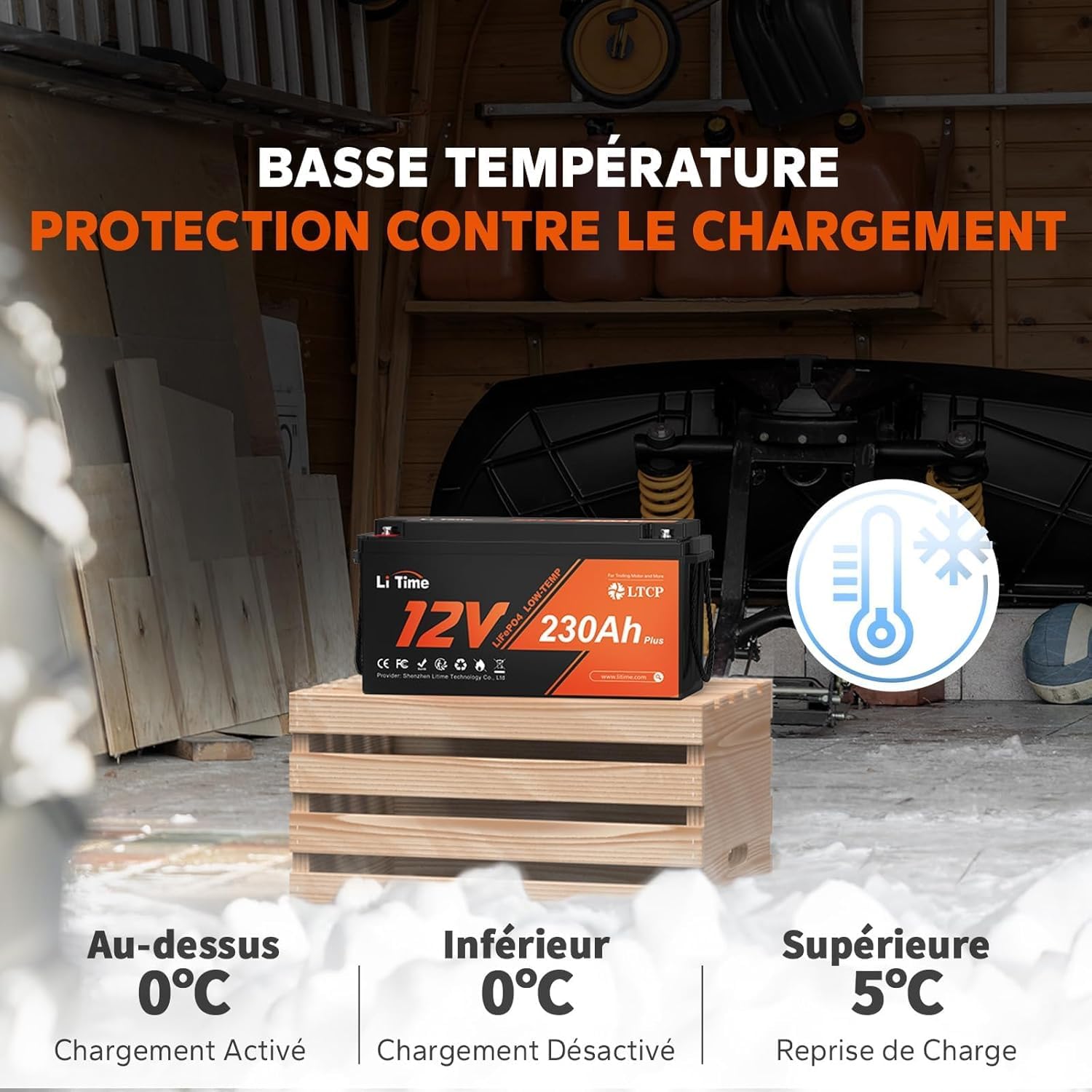 LiTime Batterie Lithium 12V 230Ah LTCP LiFePO4 pour Camper Van, Bateaux