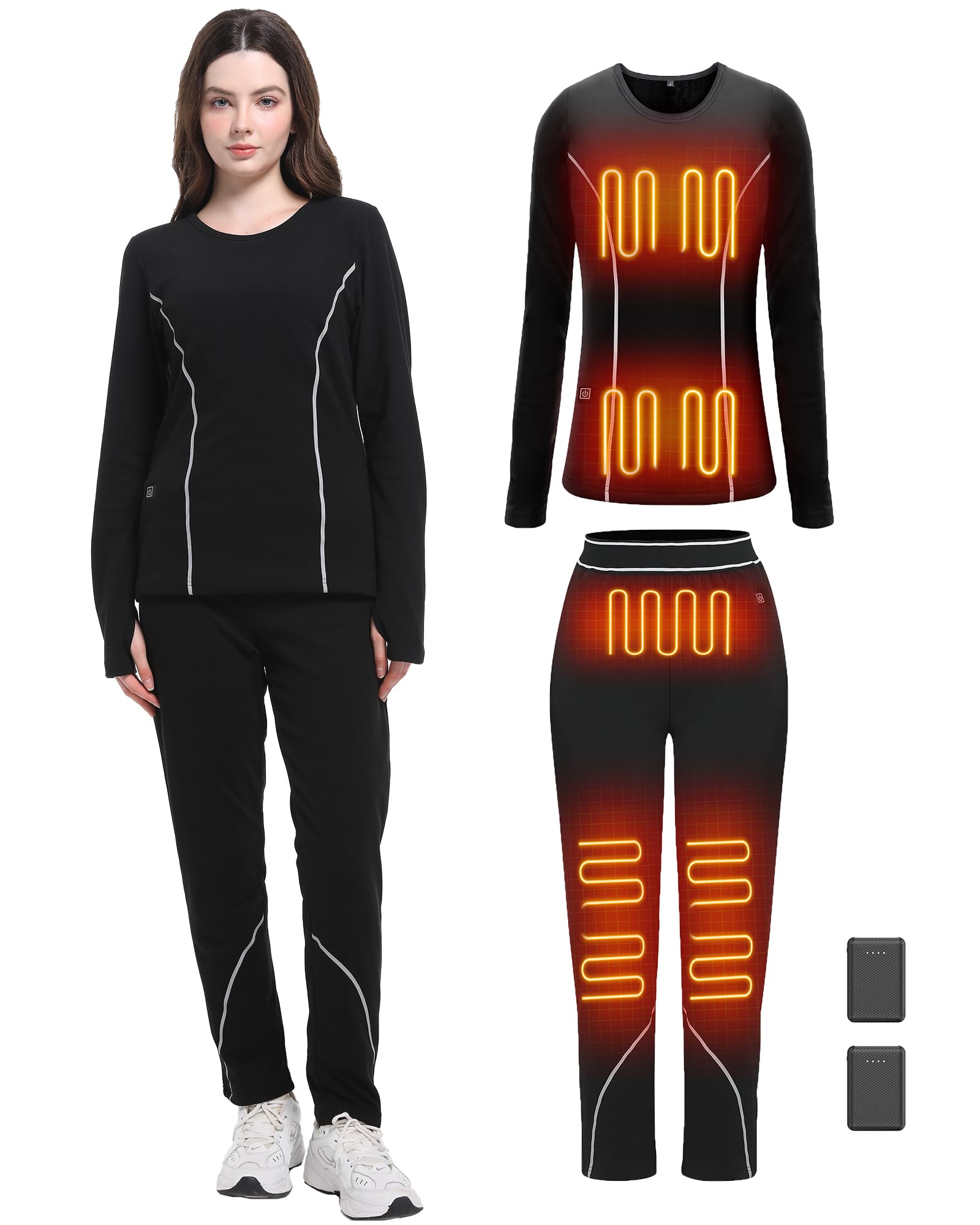 FERNIDAWomen Heated Thermal Underwear Set with Battery Pack Heated Pants and Heated Top, X-Large