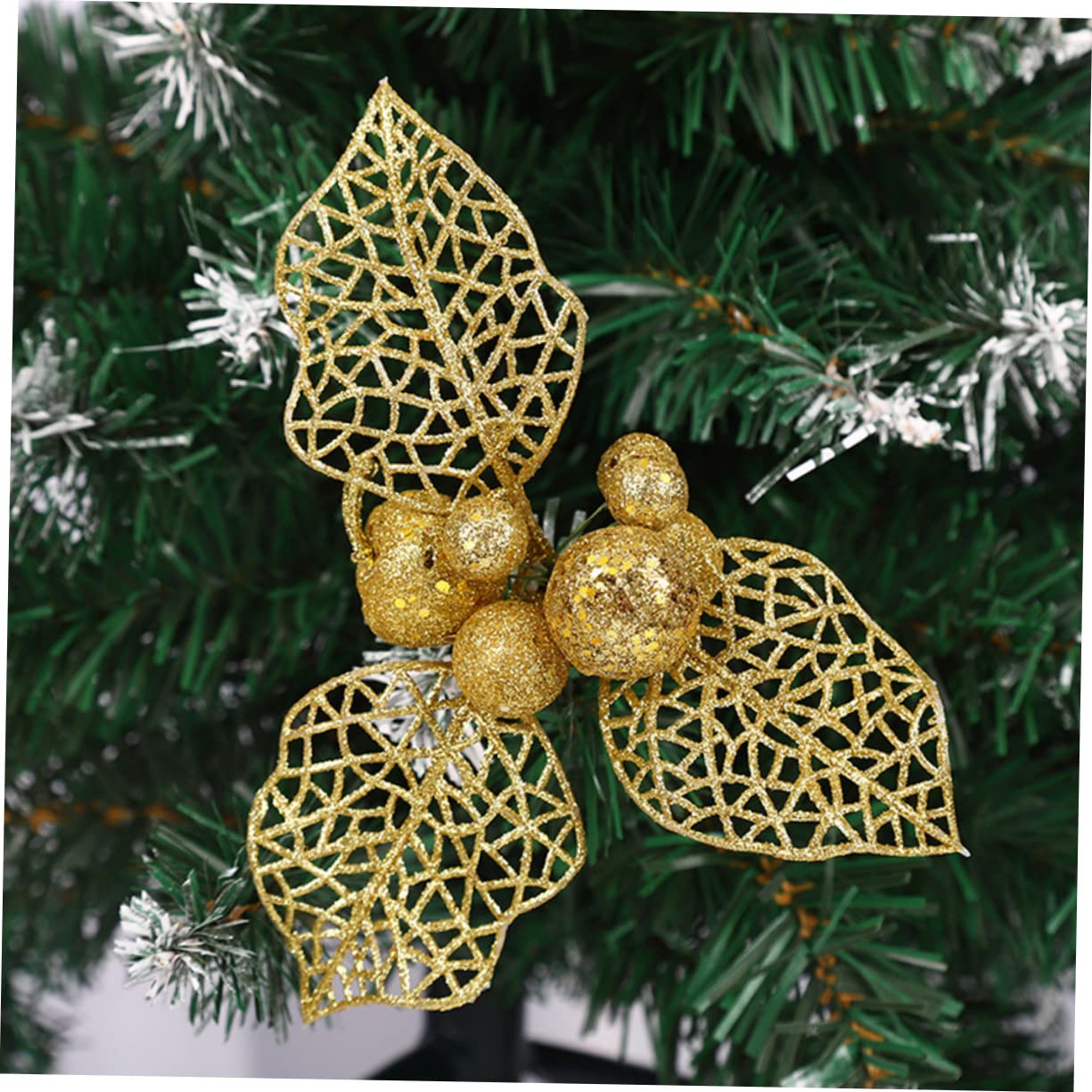 Cabilock 50 Pcs Decoraciones De Navidad Flores Artificiales De Poinsettia De Navidad Adornos Navideños Cono De Pino para Arreglo Navideño Decoración Hogareña Flor Falsa El Plastico