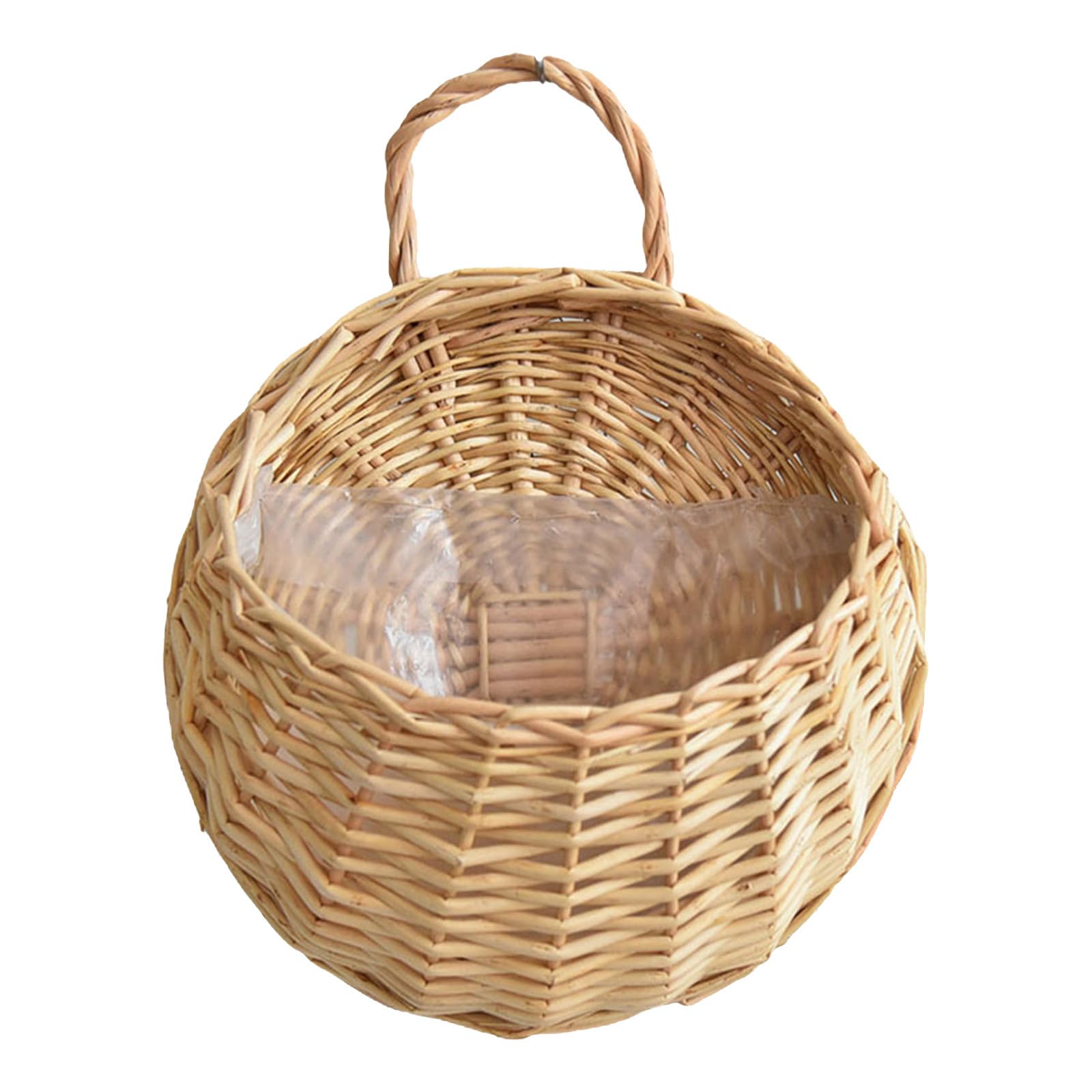 Macetero alto exterior para valla de pared, cesta de ratán hecha a mano, cesta de mimbre hecha a mano, cesta de mimbre de ratán para colgar macetas, decoración de jardín, interior y (beige, talla