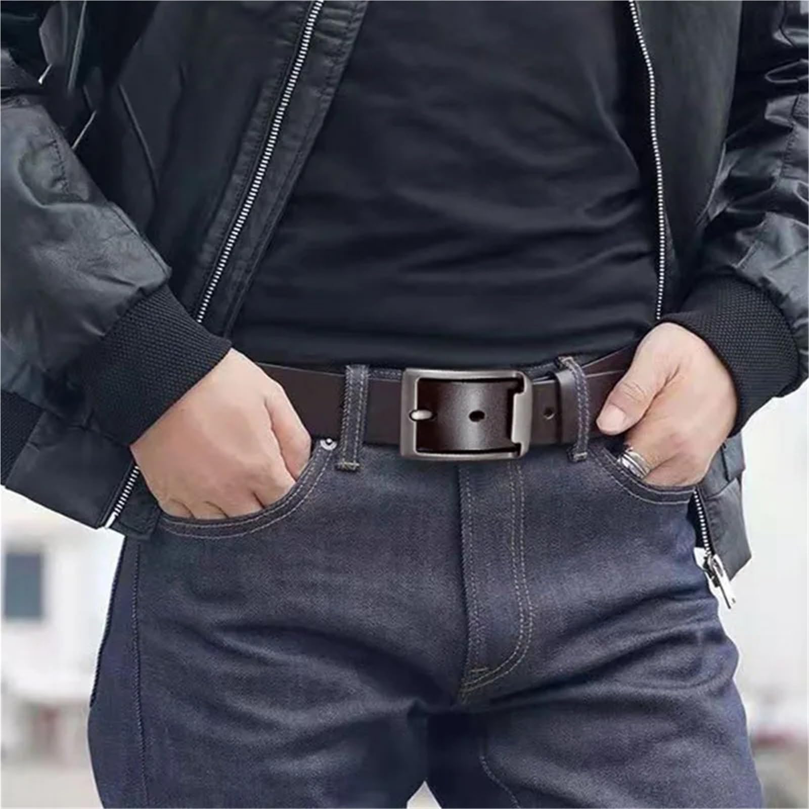 2 pezzi cintura in vera pelle da uomo Jean fibbia quadrata ad ardiglione cinturino vintage per Abbigliamento