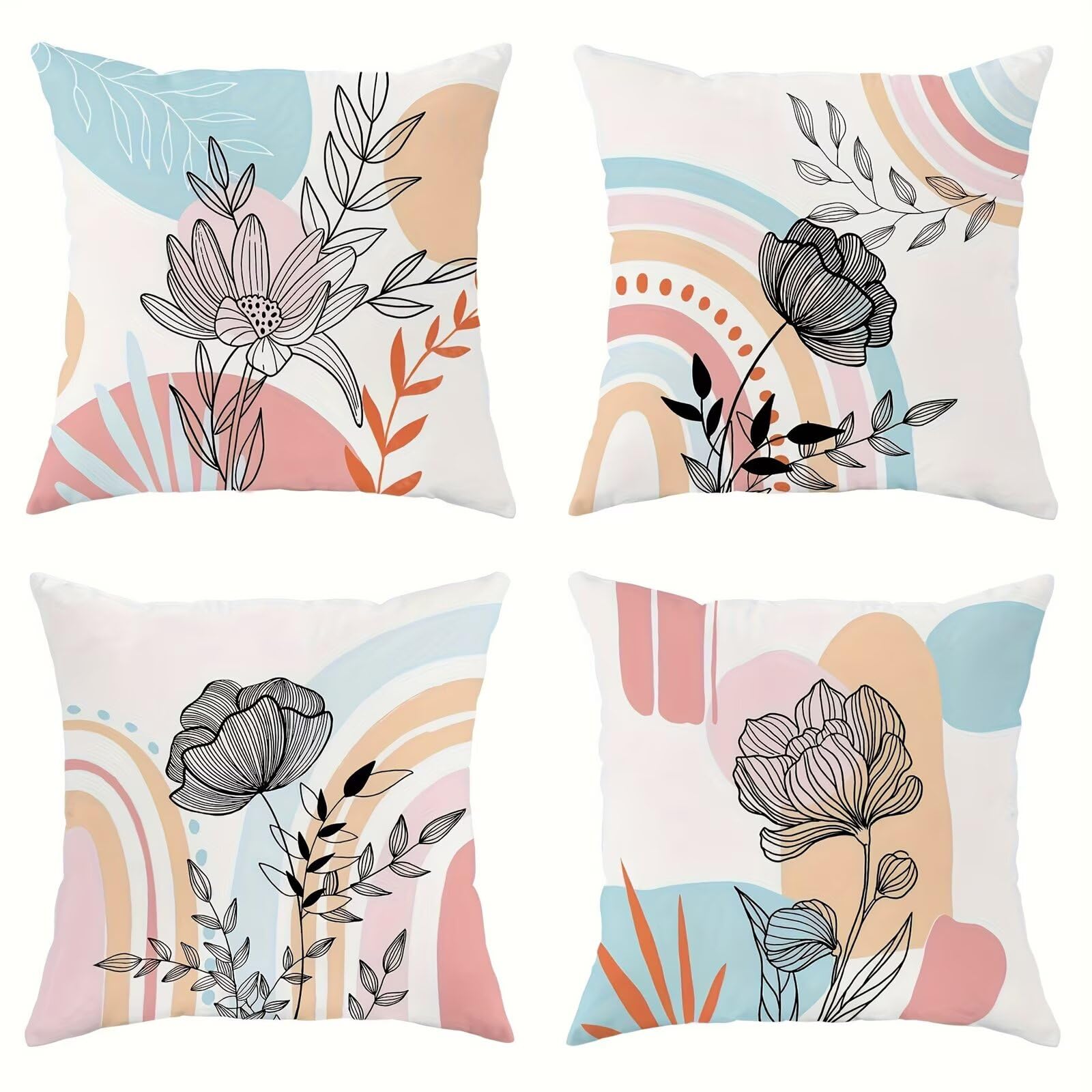 Housses de coussin canapé moderne 50x50 déco florale noire pour un salon chaleureux
