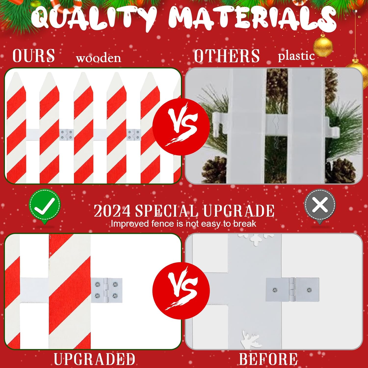 Sasylvia 18 Pcs 12inch Tall Wooden Christmas Tree Fences Christmas Tree Gate for Pets Candy Red Stripes Barrier Xmas Decoration Picket Fence Border for Dogs Xmas Party Indoor Outdoor