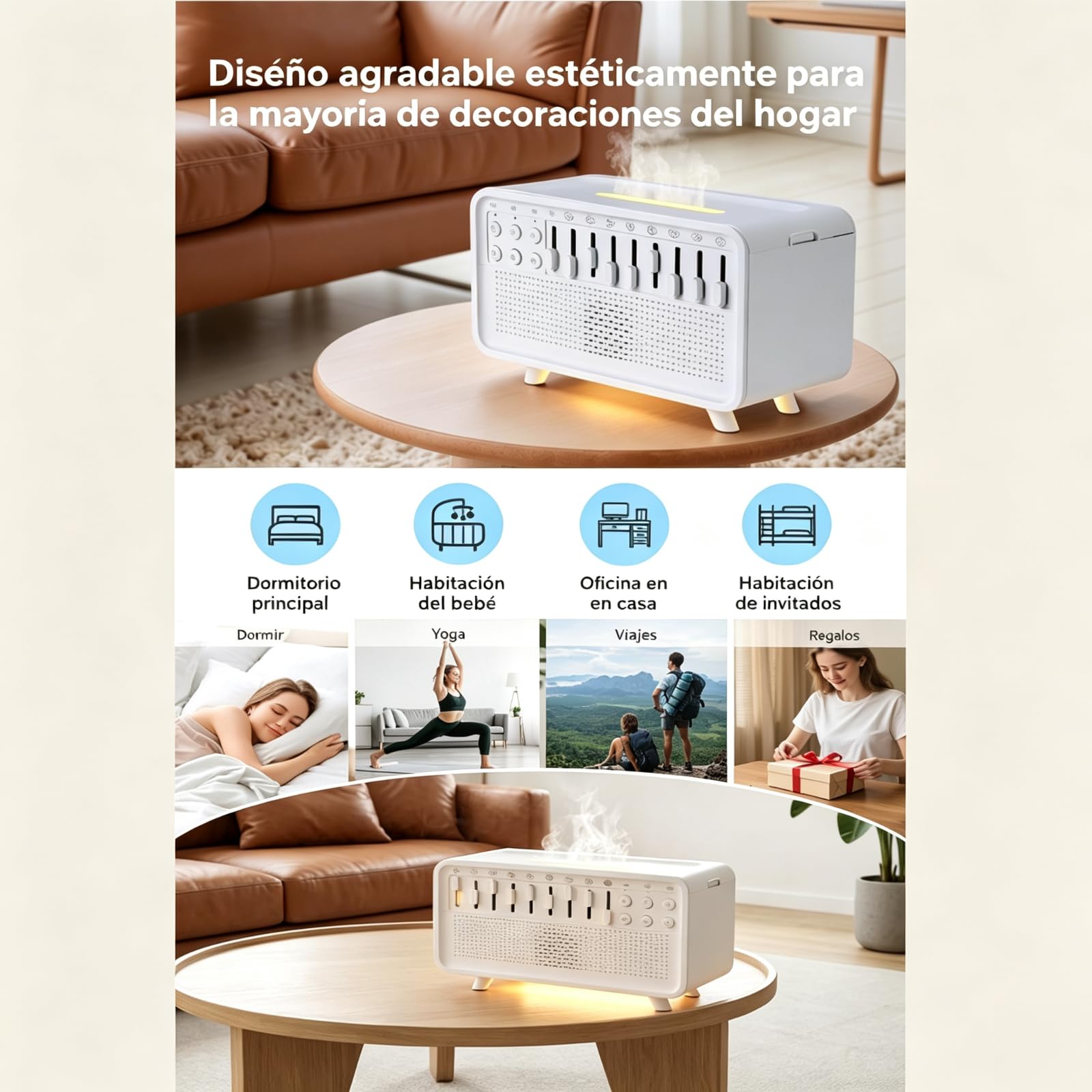 Difusor de Aroma con Máquina de Ruido, Humidificador y Altavoz Bluetooth