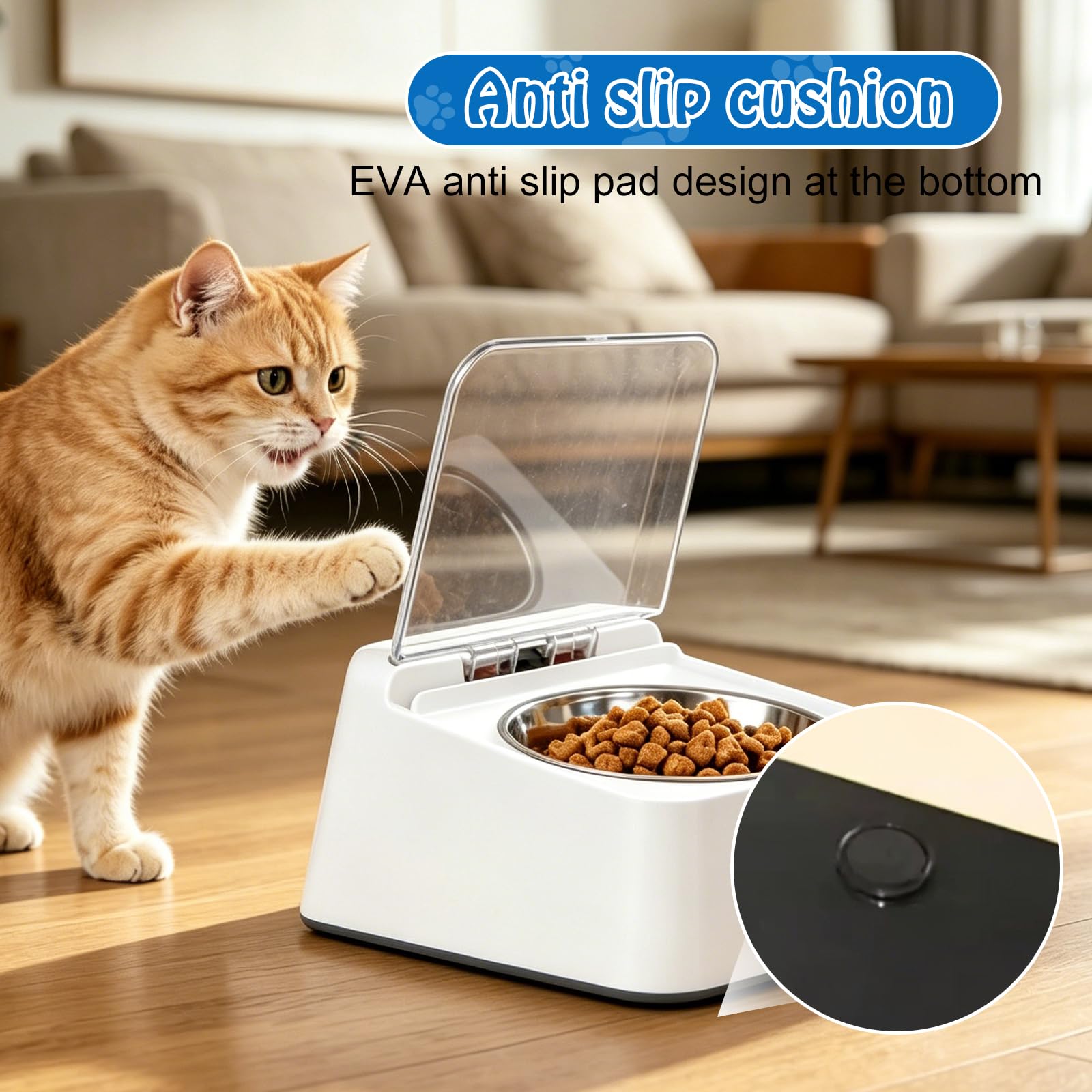 Gamelle intelligente - 350 ml - 210 x 170 x 92 mm - Distributeur automatique de nourriture humide pour chat - Avec couvercle - Induction infrarouge pour la maison et les animaux - Noir et blanc