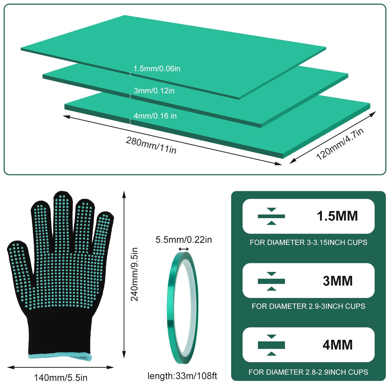 Set 3 Mug Per Sublimazione SAVITA - In Silicone Con Nastro E Guanti, Compatibili Con Pressa Per Tazze - Foto 10