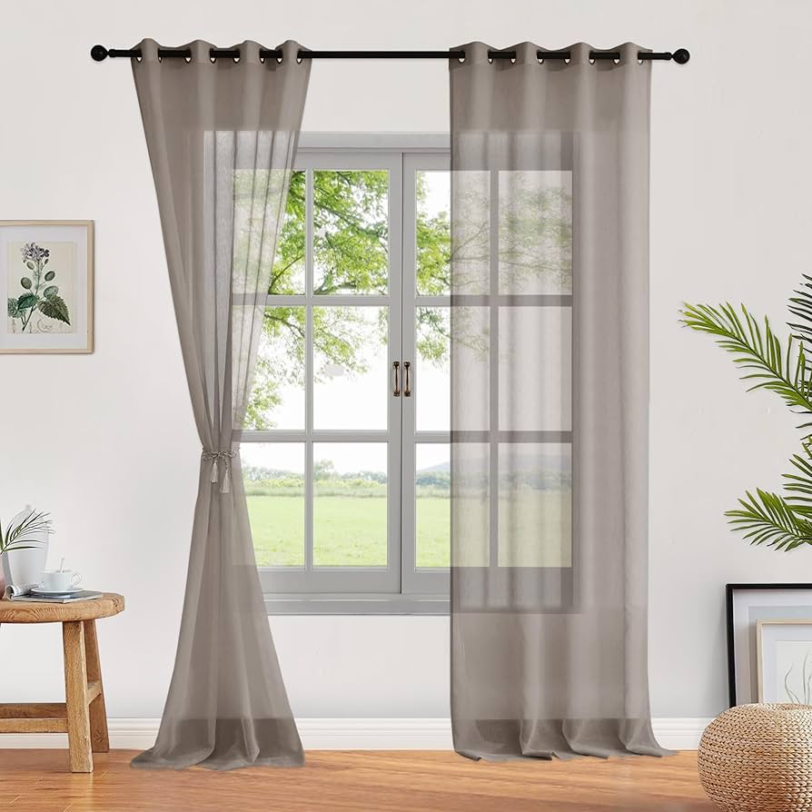 Amazon.com: Fcoise Zinc Taupe Linen Sheer Curtains 38