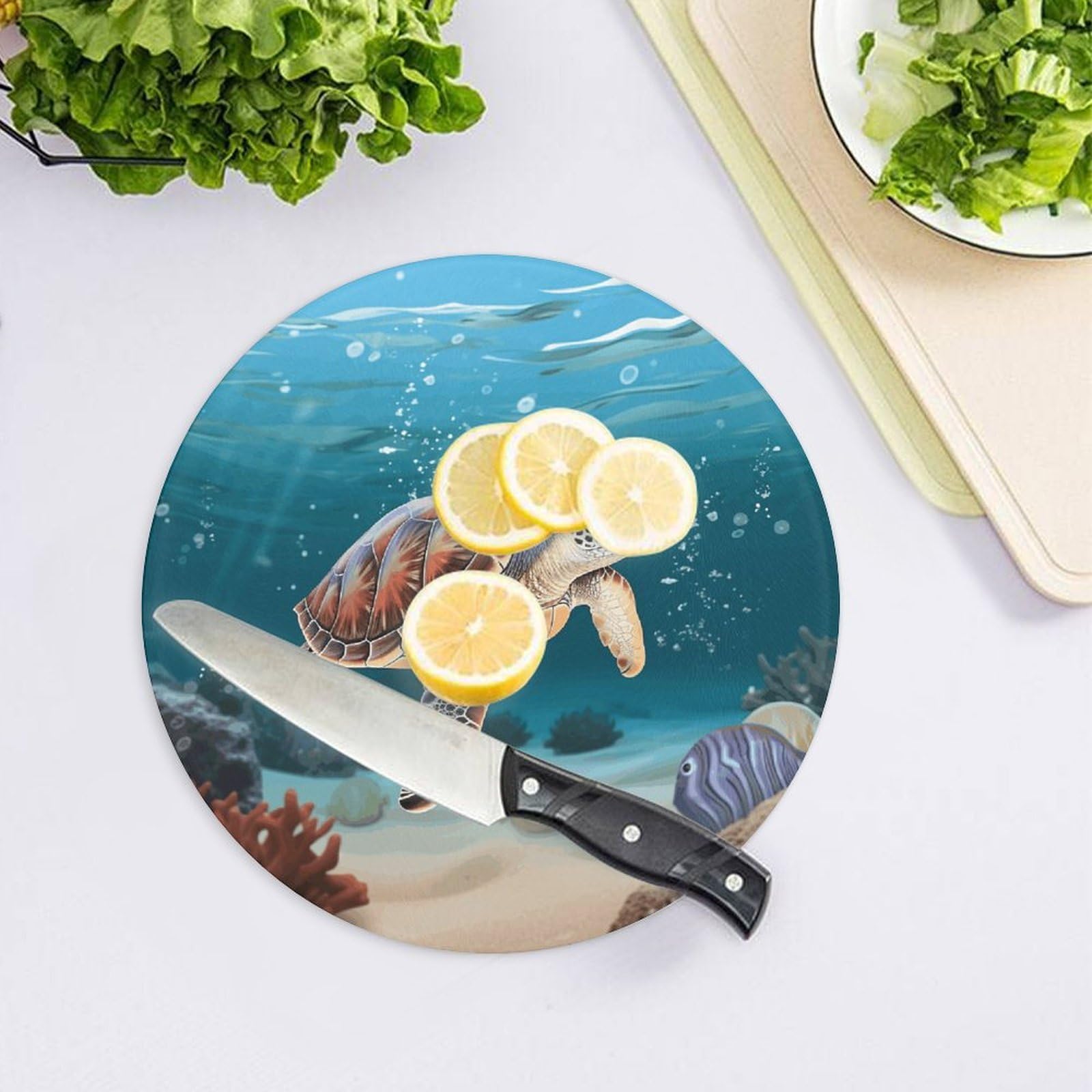 Tabla de cortar redonda de tortuga marina fácil de limpiar, tablas de cortar para cocina, tamaño grande 7.9, tablas de cortar esenciales de cocina, convenientes para carne y verduras