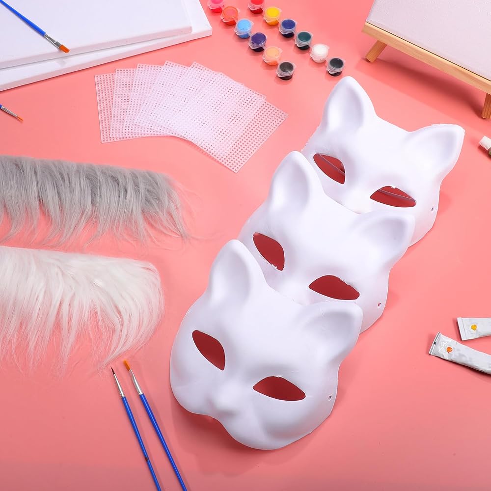 Masques Chat 3 Pièces VICASKY - Masques Vierges à Décorer DIY Halloween