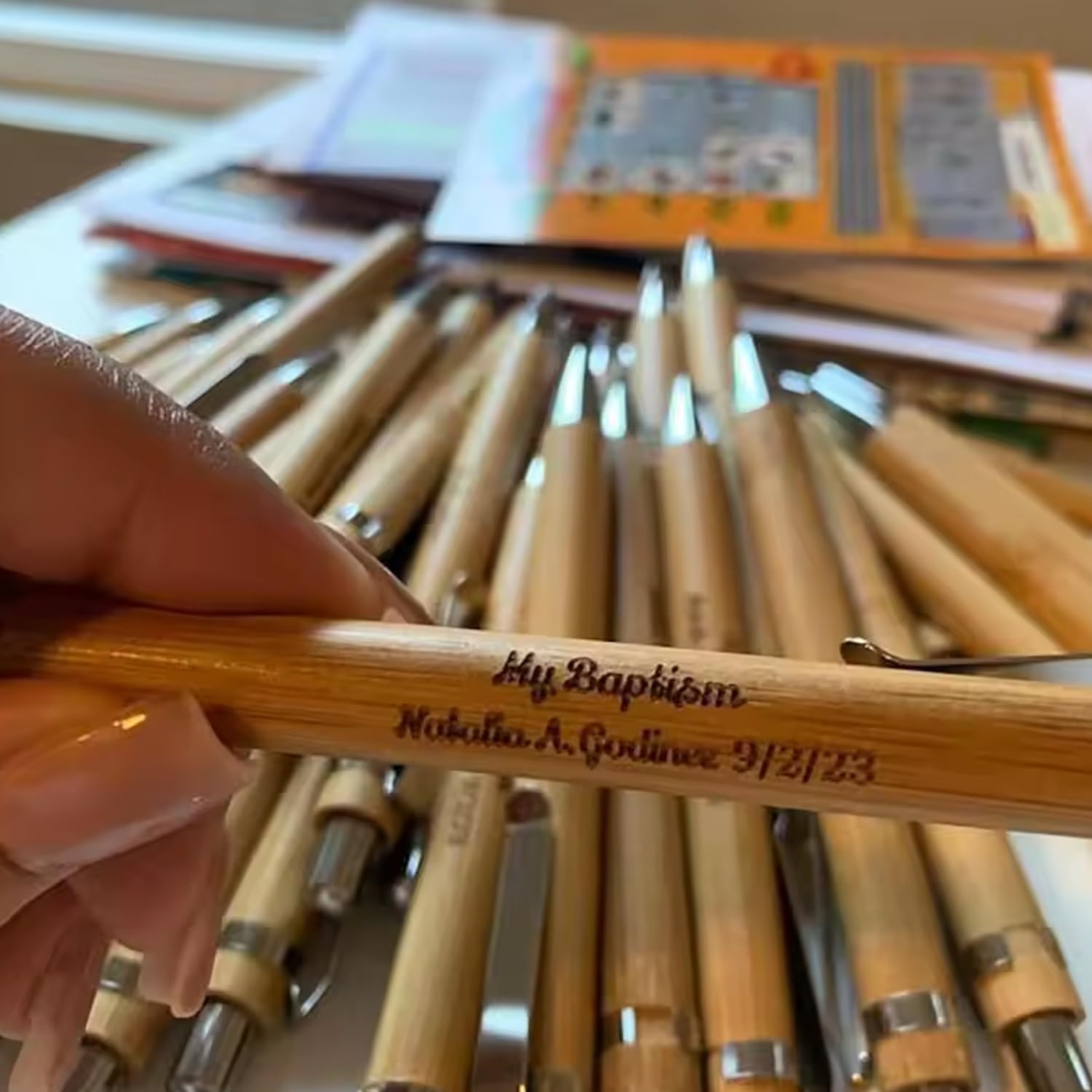 Bolígrafo De Bambú Personalizado, Nombre Personalizado, Bolígrafo Con Logotipo De Texto, Papelería De Escritura Escolar De Oficina De Tinta Negra(50 pcs)