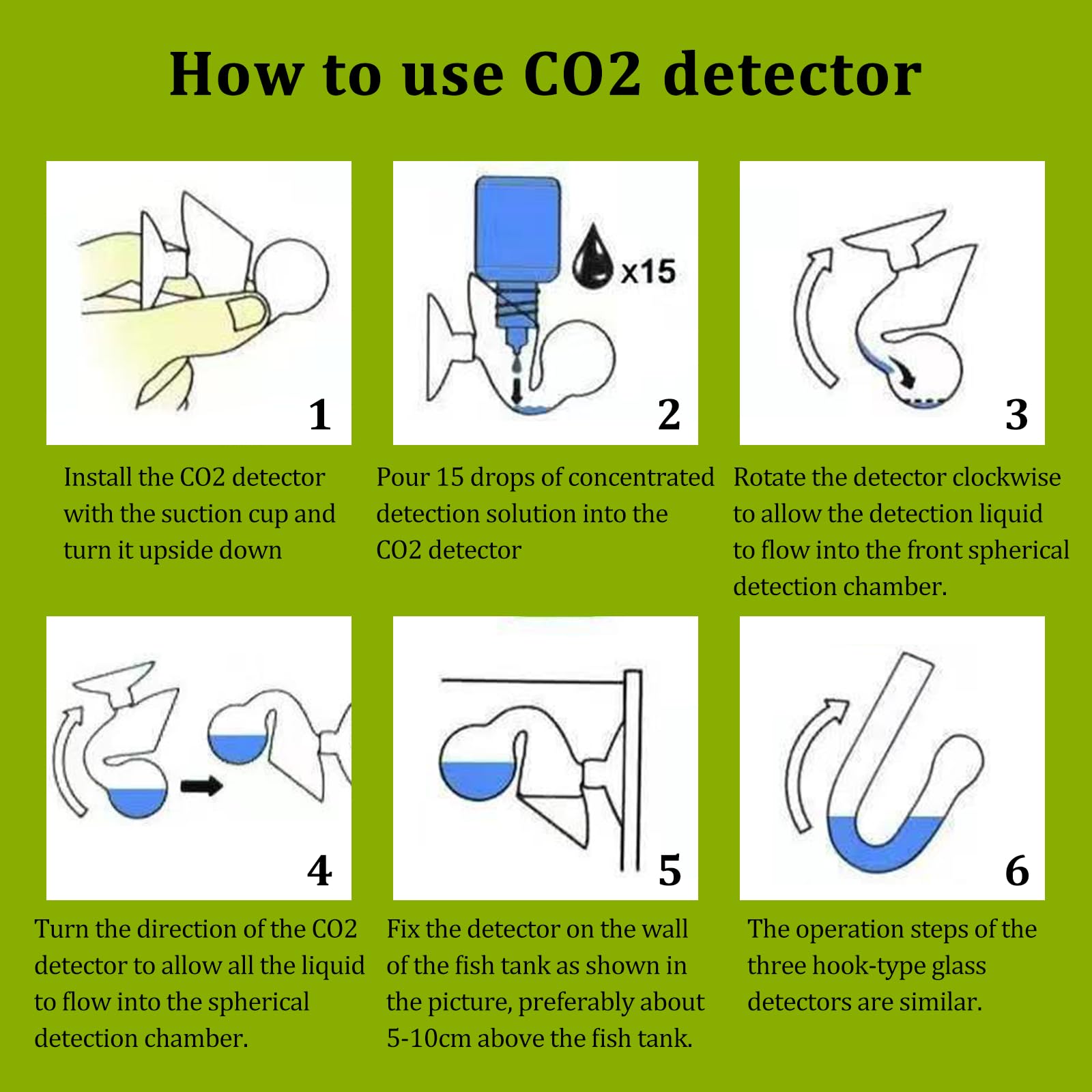 CONNECTION 3 Pièces Drop Checker CO2 avec 2 Ventouse Test de CO2 pour Aquarium Testeur CO2 Suspendu, Remarque et Sphérique Moniteur de CO2 pour Aquarium d'eau Douce Aquarium planté Cultiver Aquariums