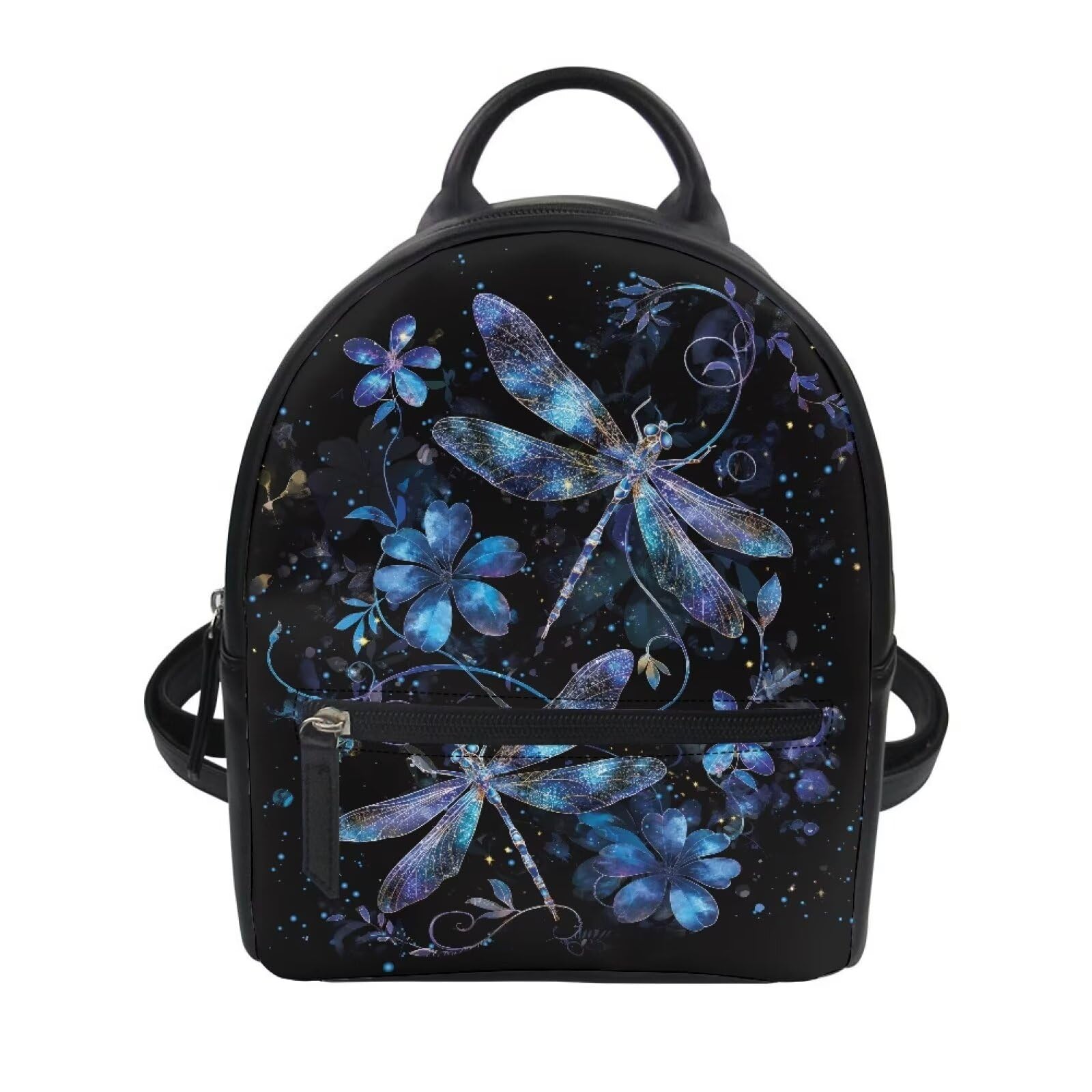 Showudesigns Dragonfly Flower Backpack for Women Teens Girls Mini Backpack Purse Leather Shoulder Bag Small Backbag College School Bags Daypack Travel
