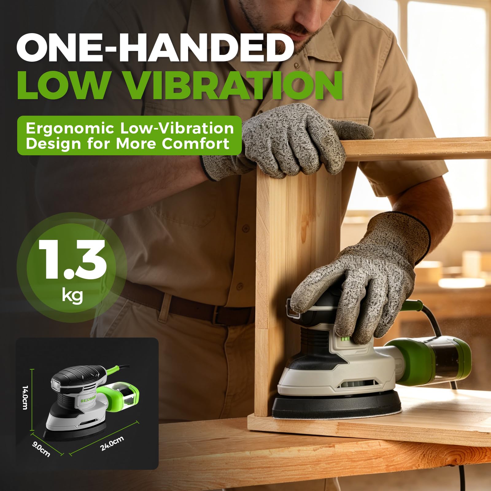 DESOON Levigatrice per Legno: 180W Multifunzione Levigatrice Elettrica 13000 RPM, 20PCS Carte Abrasive - per Levigare, Lucidare e Rimuovere in Falegnameria e DIY