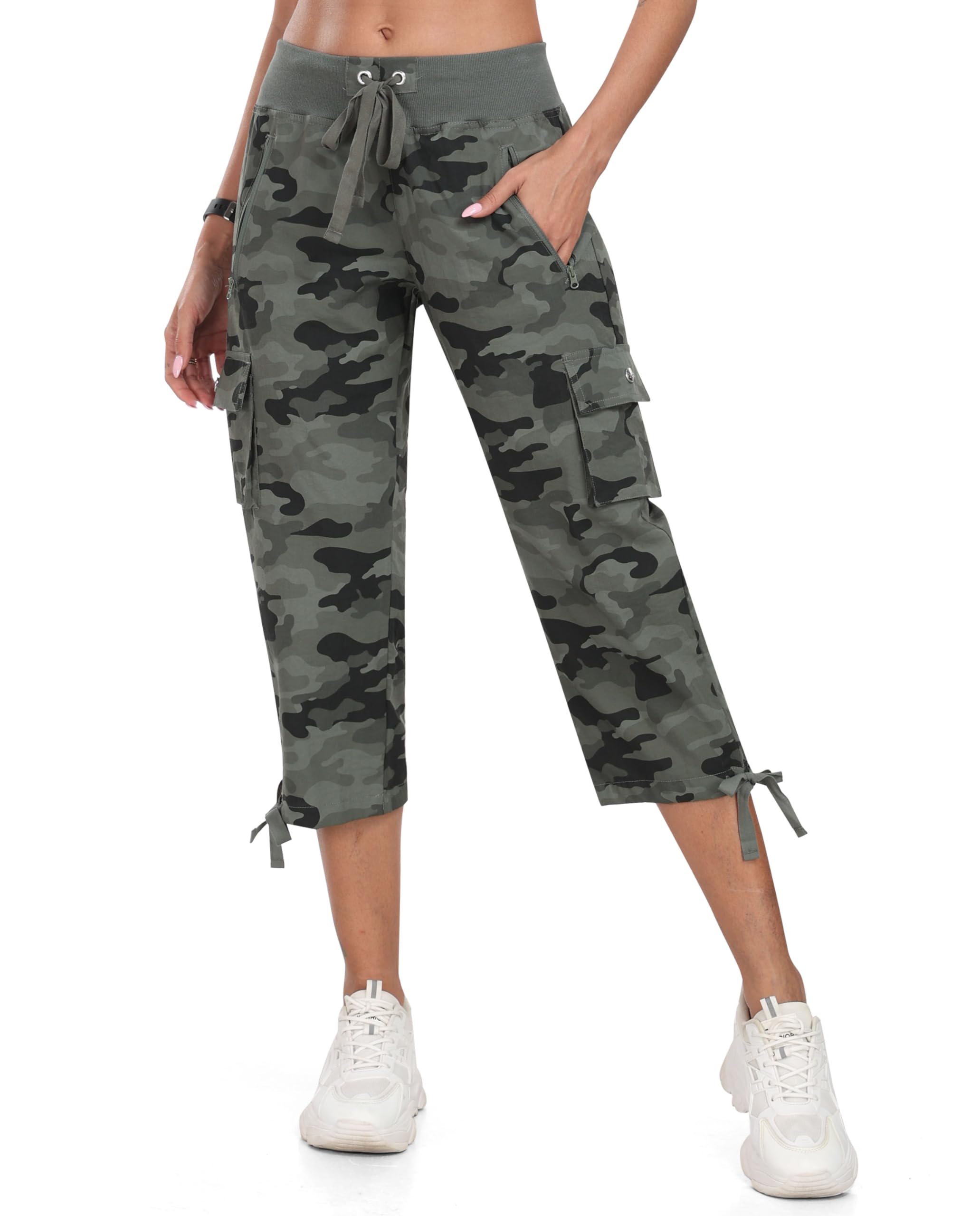 MoFiz Womens Cargo Capris Hiking Pants Lightweight Quick Dry Outdoor Athletic Travel Casual Loose Comfy Cute Zipper Pockets