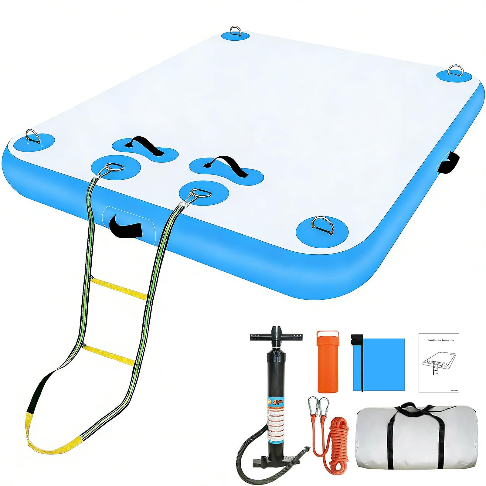 Inflatable Dock Platform, Swim Platform Floating Dock for Lakes Multi-Scene Water Island Raft Mat with Portable Carrying Bag for Rivers, Seasides, Swimming Pools