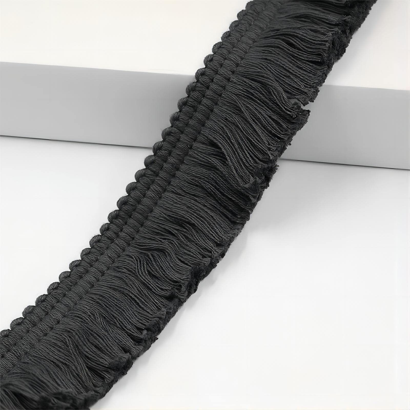 9 Meters 3.8cm Fringe Tassel Trim Macrame Tassel Ribbon Lace Trim Cotton Tassel Fringe Lace Edging Trim Ribbon Fabric Fringe Trim for Clothes Curtain Blanket Hammock Umbrella Decor Sewing (Black)