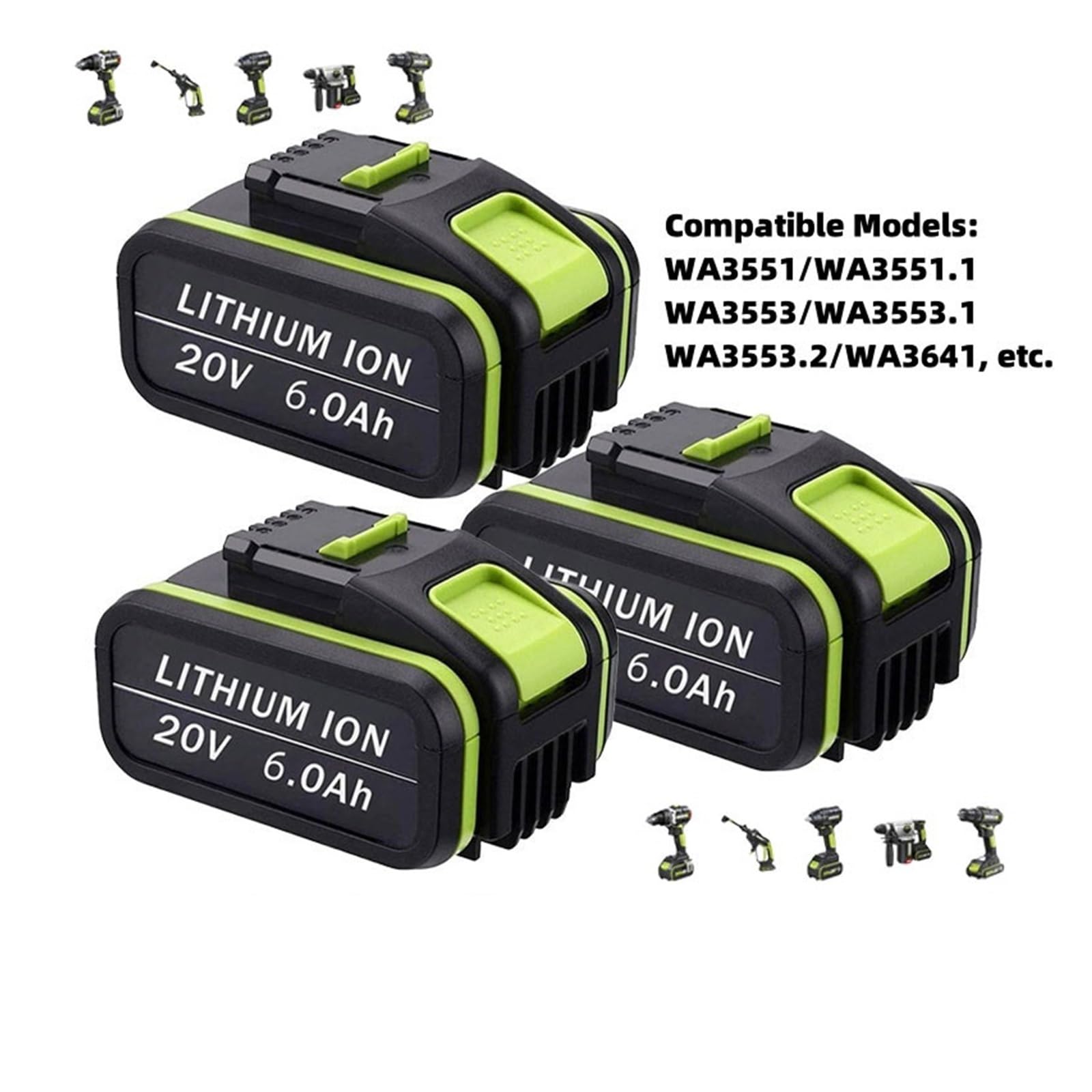 Batería de litio recargable de 20V y 6,0Ah, Compatible con herramientas eléctricas y de jardín Worx, WA3553/WA3551/WA3570/WA3553.1, de alta capacidad(5.0AhX1)
