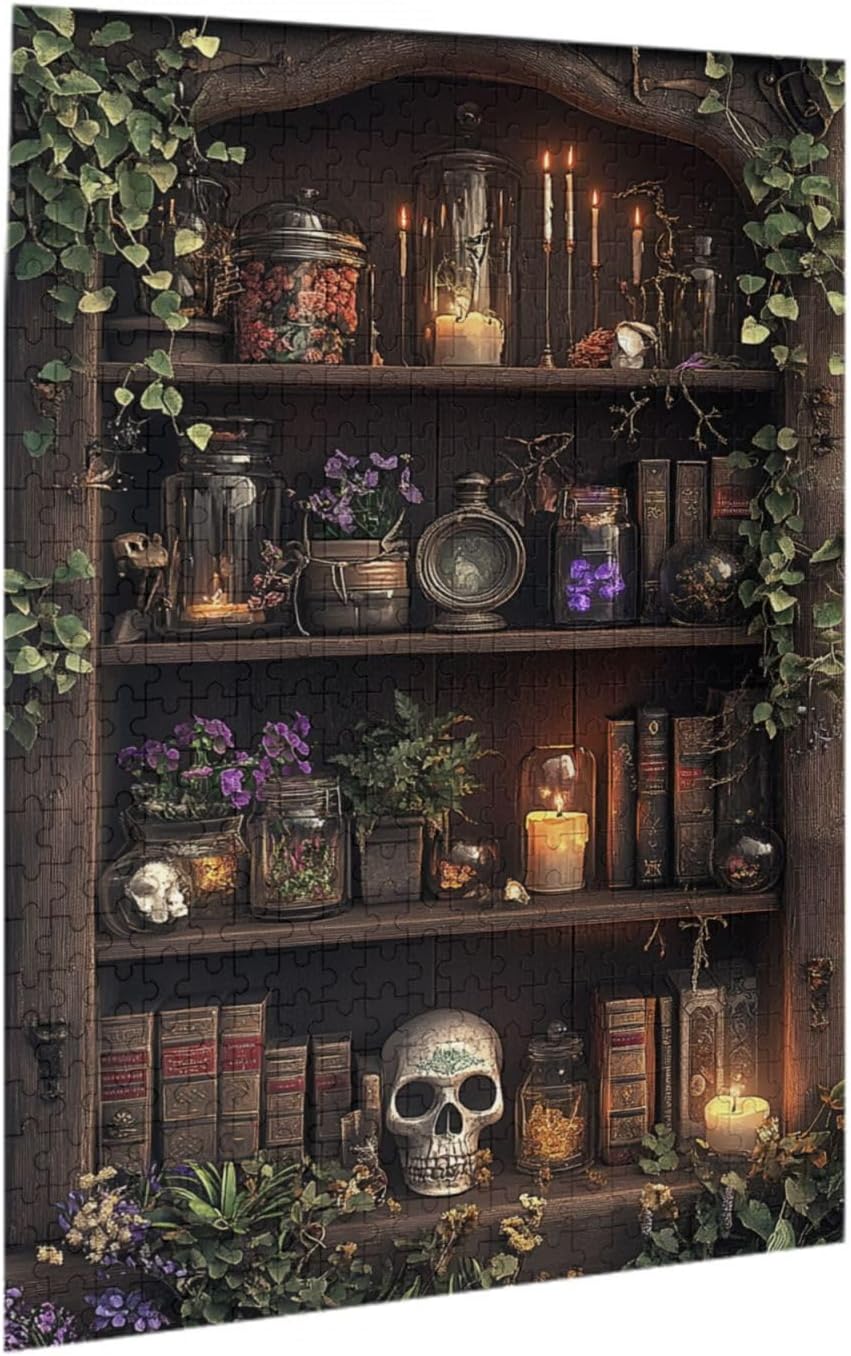 Puzzles for Adults 500 Pieces Witch's Bookshelf,Enchanted Spellbooks & Mystical Decor,500 Piece Jigsaw Puzzle for Adults Challenging Charm Puzzle for Game Night