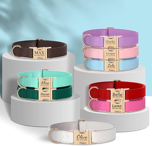 Miniatura 7 de PET ARTIST Collar de perro de nailon y piel sintética de color sólido suave, elegante collar básico personalizado para perros lindos, hebilla