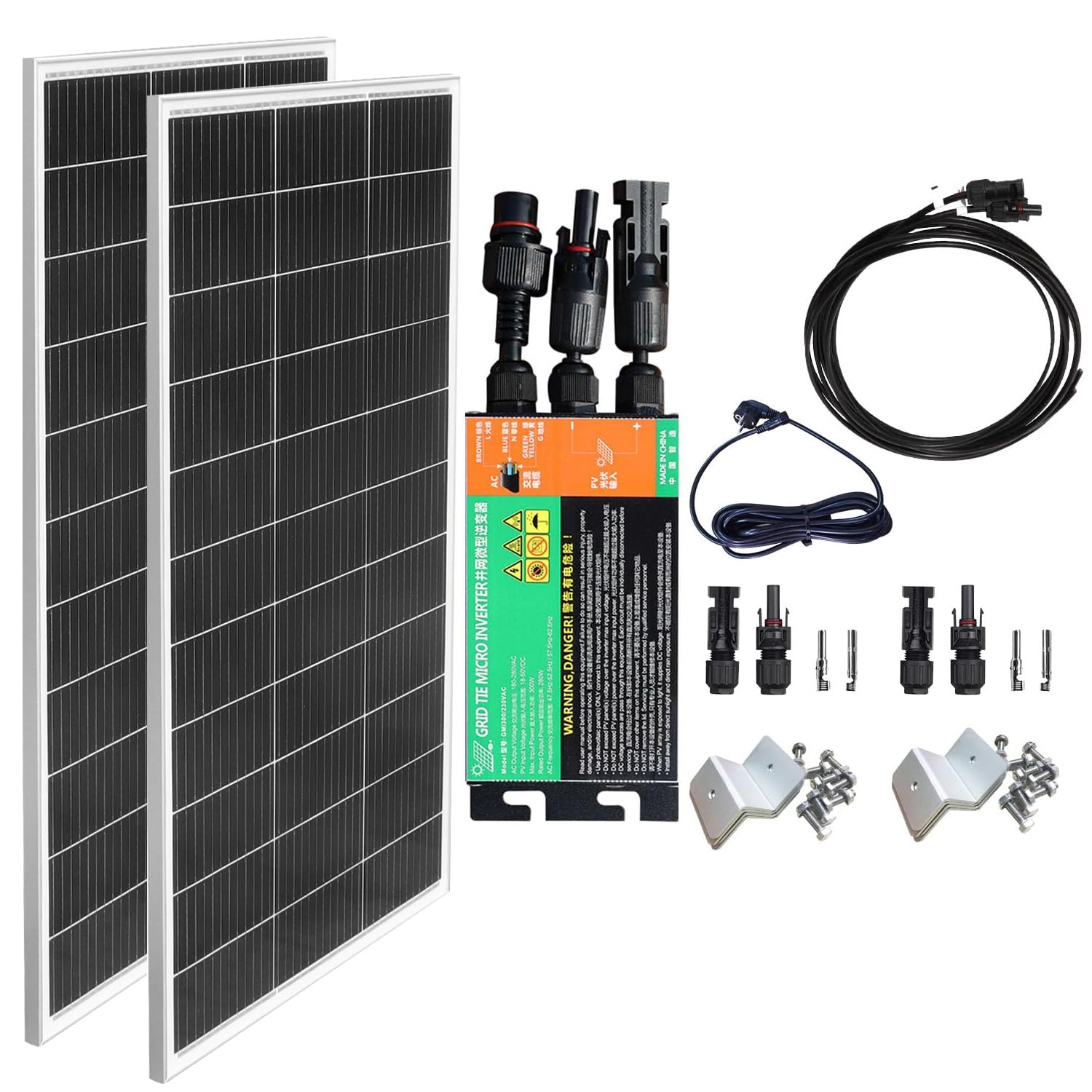 300W Balkonkraftwerk Komplett Steckdose Plug & Play, 300Watt(2X150W) 18V Solarpanel mit 230V 300W Wechselrichter, Solaranlage Wohnmobil, Photovoltaik Balkon, Solarmodul komplettset