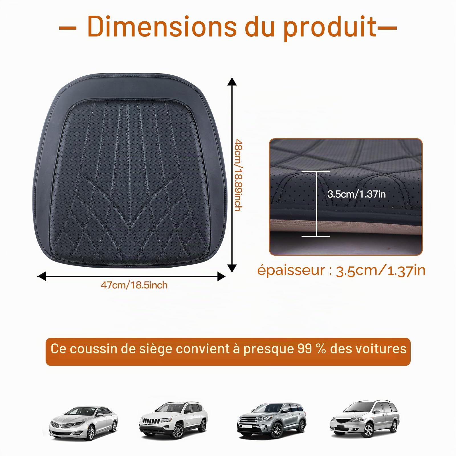 ZATOOTO Coussin Voiture en Cuir Nappa, Housse Siège Avant, Protection Conducteur, Confort, Respirant, Antidérapant, Universel