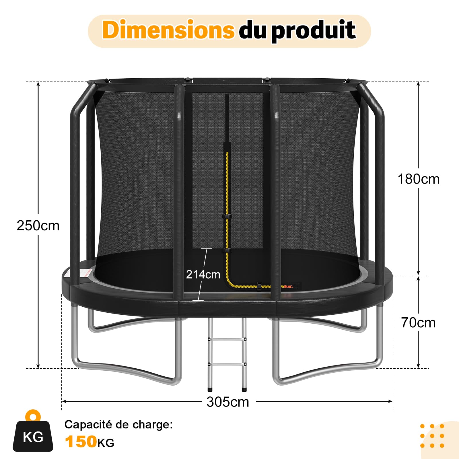 Devoko Trampoline d'extérieur - Grand Ovale 10 x 7FT 12 x 8FT, Trampoline Familial 3 en 1 avec Filet de sécurité, Cadre métallique Robuste, adapté aux Enfants et aux Adultes