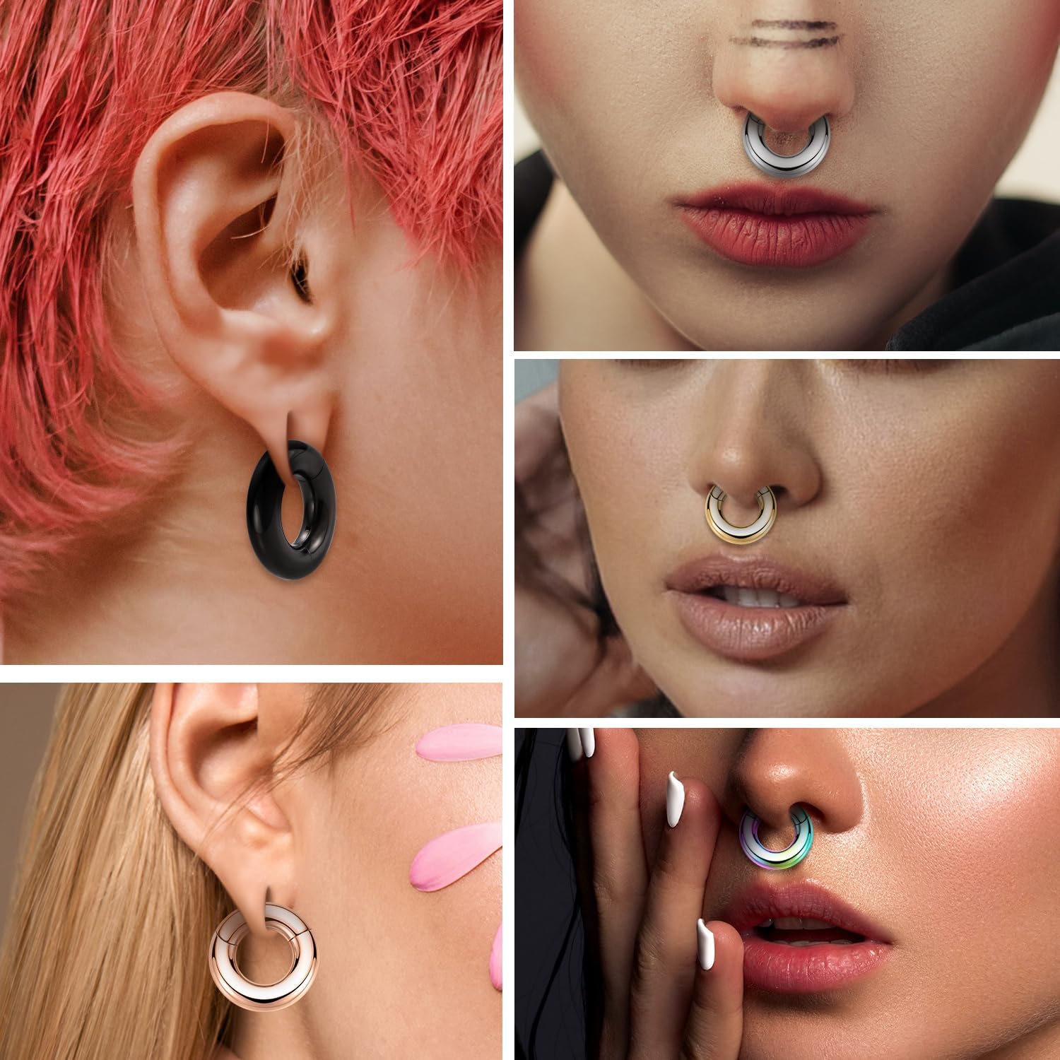 FUNLMO Septum Ring PA Piercing Jewelry Ear Weights for Stretched Ears 316L Surgical Steel Hinged Large Gauge Clicker Segment Ring