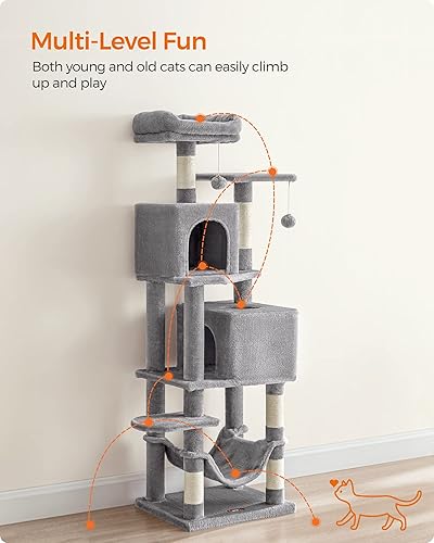 Miniatura 3 de Feandrea Árbol para gatos, torre para gatos de 61 pulgadas para gatos de interior, condominio de felpa de varios niveles para gatos con 5 postes