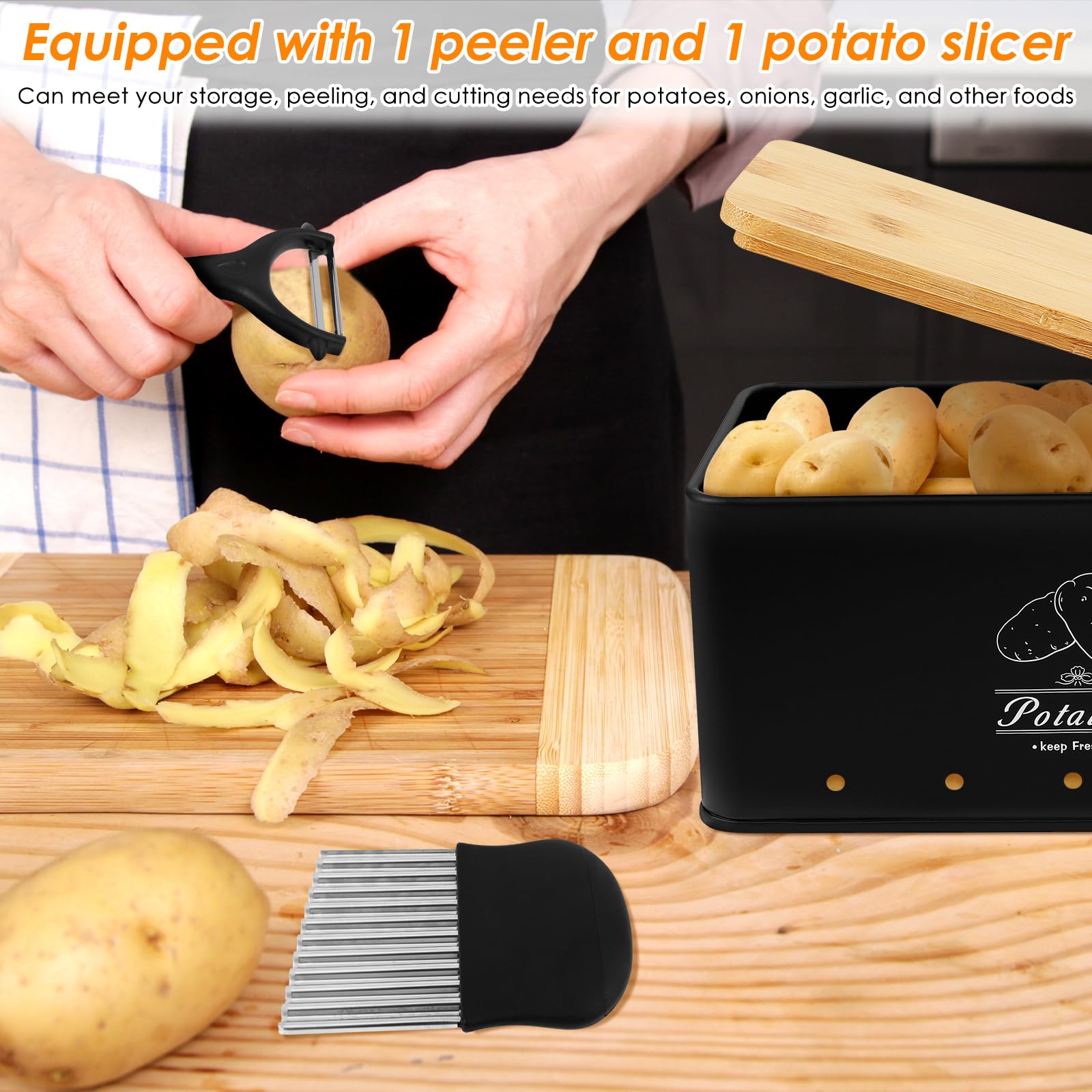 Kartoffel Aufbewahrungsbox 5er Set GemüSe Aufbewahrungsbox Küche Mit Sparschäler Und Wellenschneider FüR Knoblauch Zwiebel Kartoffel Aufbewahrung