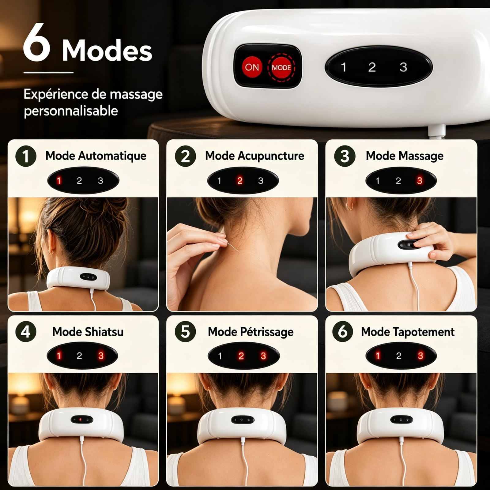 MASSEUR Masseur Cervical Électrique Chauffant, USB Rechargeable (1 PC)
