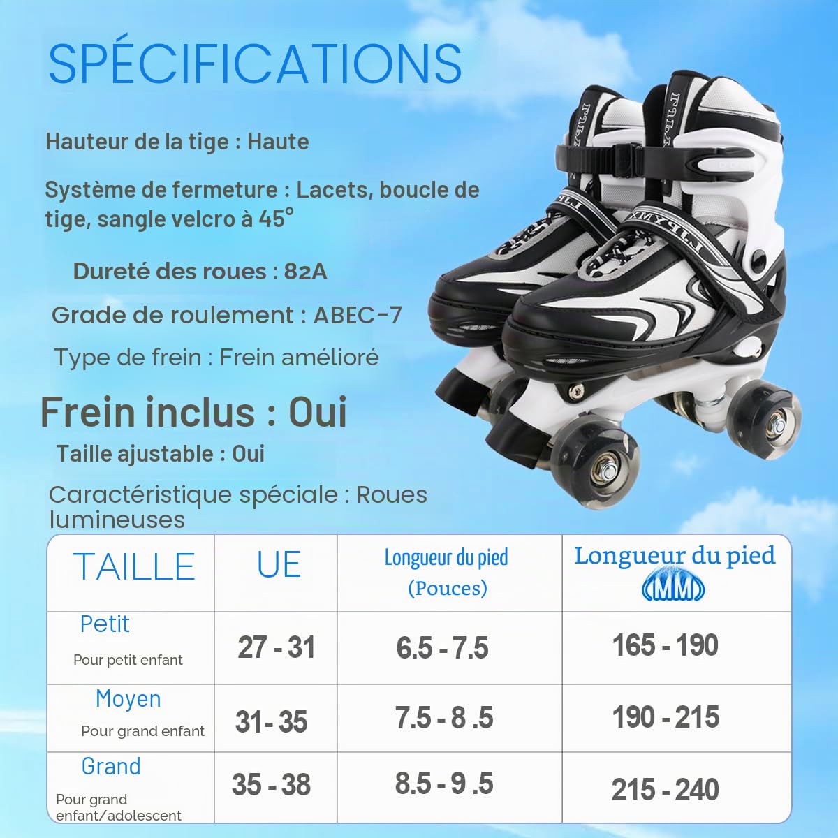 Patins à roulettes réglables pour Enfants Filles débutants | Réglables en 4 tailles