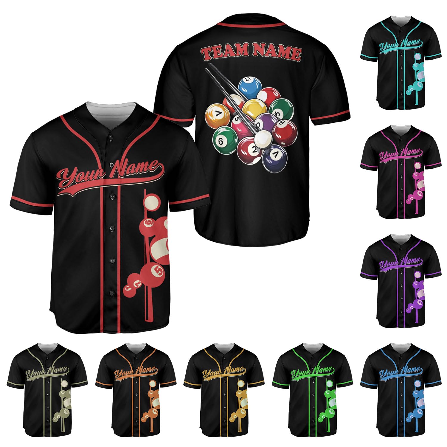 LigtHuy Personalized Billiard Baseball Jersey 3D, 8 Ball Shirt, Billiards Shirts for Men, Billiard Gifts for Men and Women
