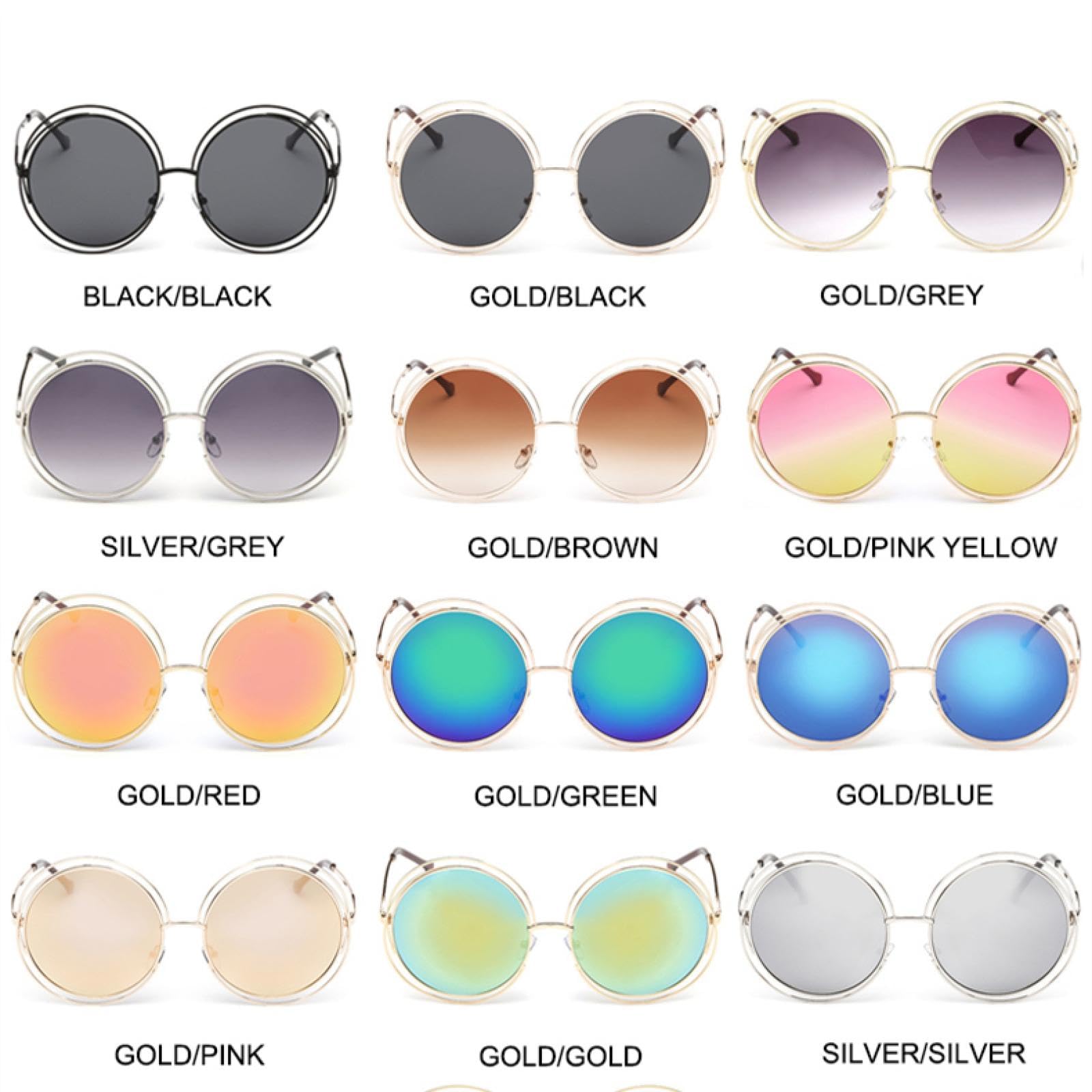 Gafas de sol con protección Uv400 | Marco grande de metal redondo para mujer | Mujeres y hombres para deportes al aire libre y conducción