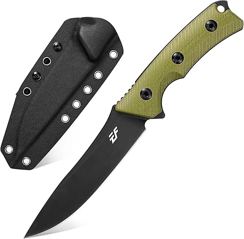 Eafengrow EF125 Cuchillo de hoja fija 14c28n con hoja de acero recubierto de titanio negro, balanzas de mango G10, cuchillos fijos para acampar al