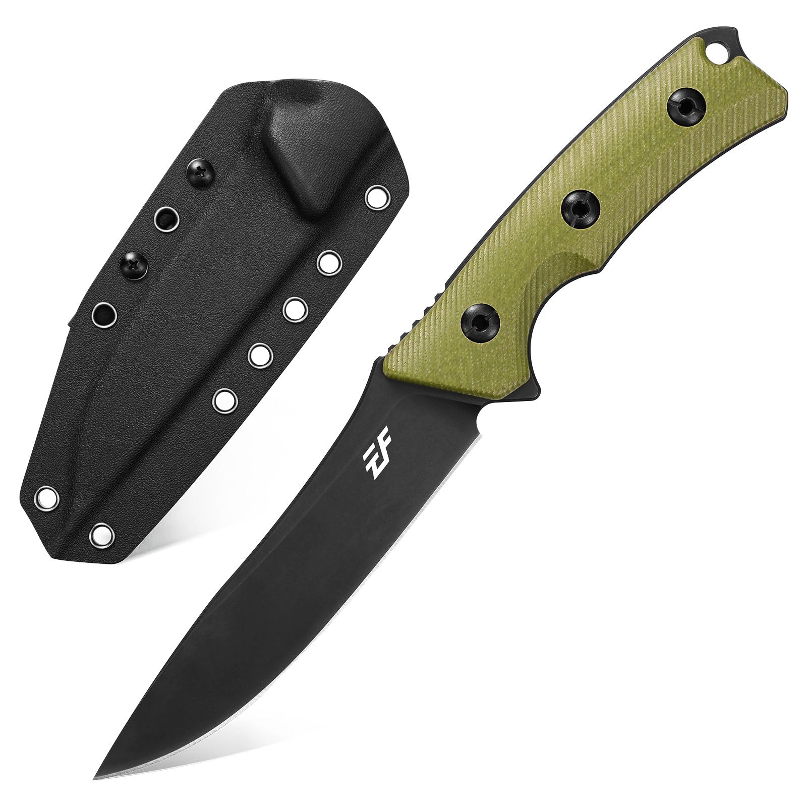 EafengrowEF125 Fixed Blade Knife 14c28n Steel Blade Coated Black Titanium, G10 Handle Scales Fixed Knifes for Outdoor Camping Hunting Survival EDC Tool Knives with Kydex Sheath