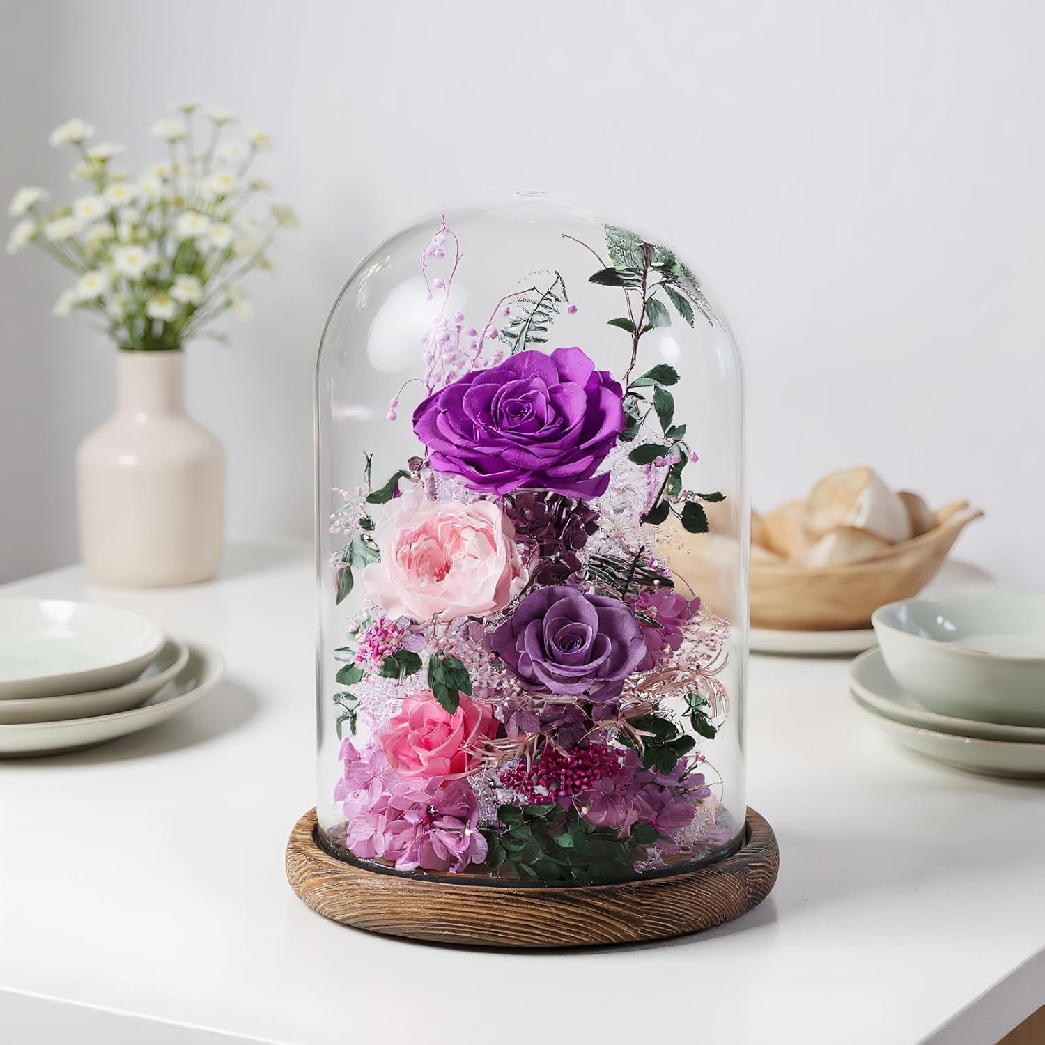 Flowers for Delivery Preserved Flowers Rose in Glass Dome,Purple Rose Forever Flowers Birthday Gifts for Women Mom Grandma Friend Gifts for Her,Home Decor - Image 8