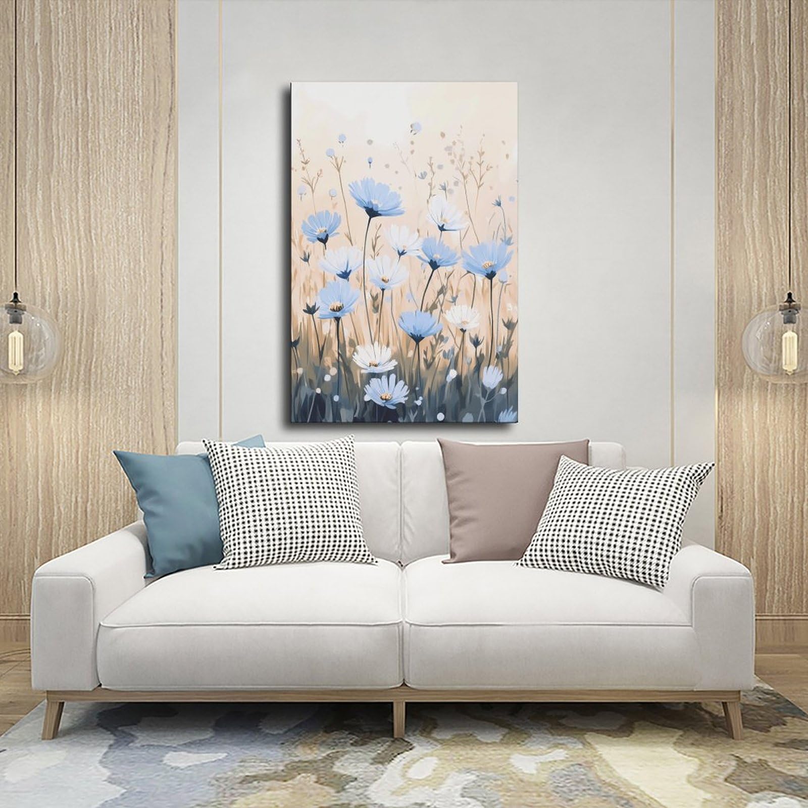 UTGN Leinwand-Poster, Motiv: Blaue Chicorée, Blumen, Wiese, Botanik, Wandkunstdruck, Bild, Gemälde, 50 x 75 cm